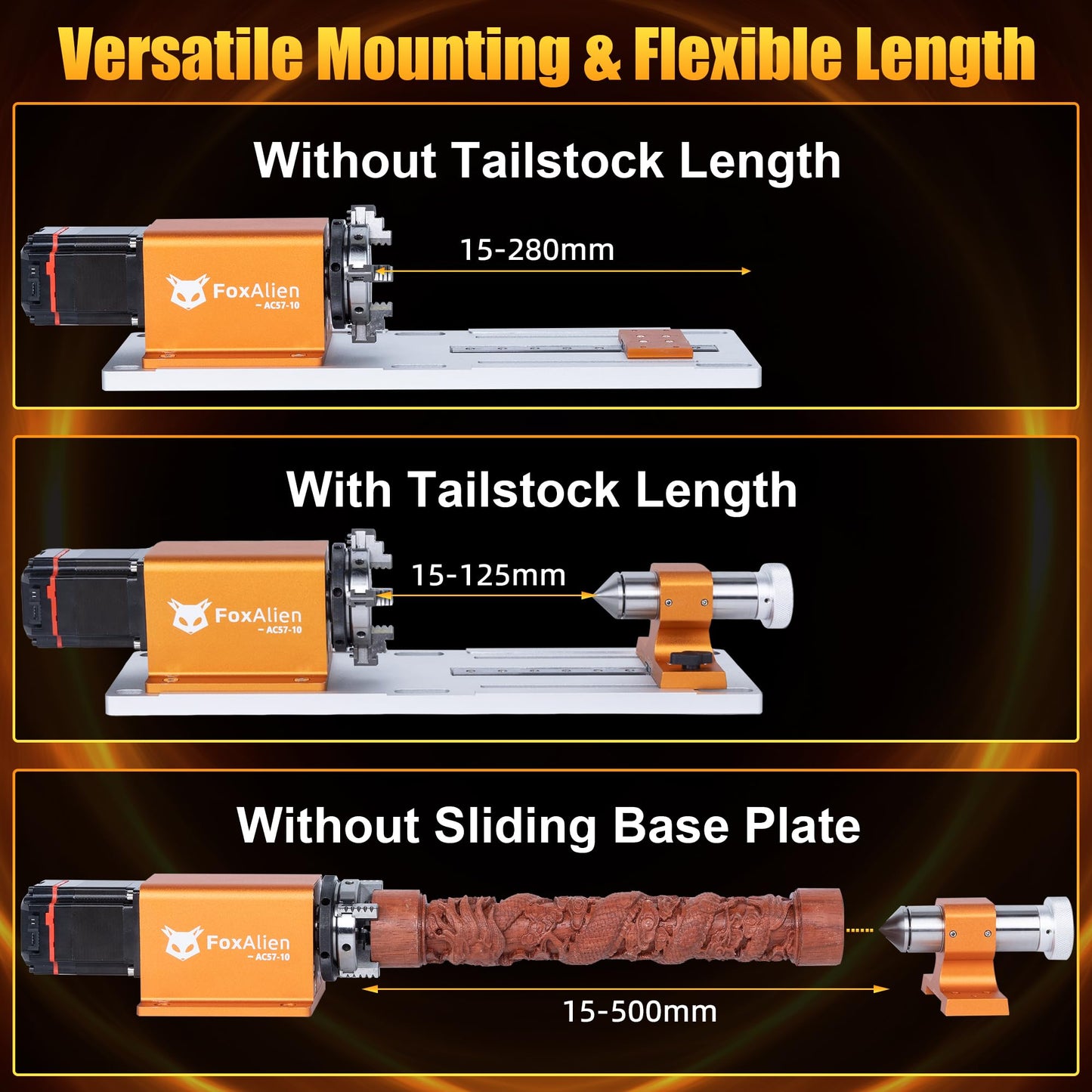 FoxAlien 4th Axis Rotary Module for Masuter 3S, XE-Ultra, XE-PRO CNC Router Machine, with NEMA23 Closed Loop Stepper 10:1 Reduction Gearbox for Cylindrical Wood Metal Engraving (AC57-10)