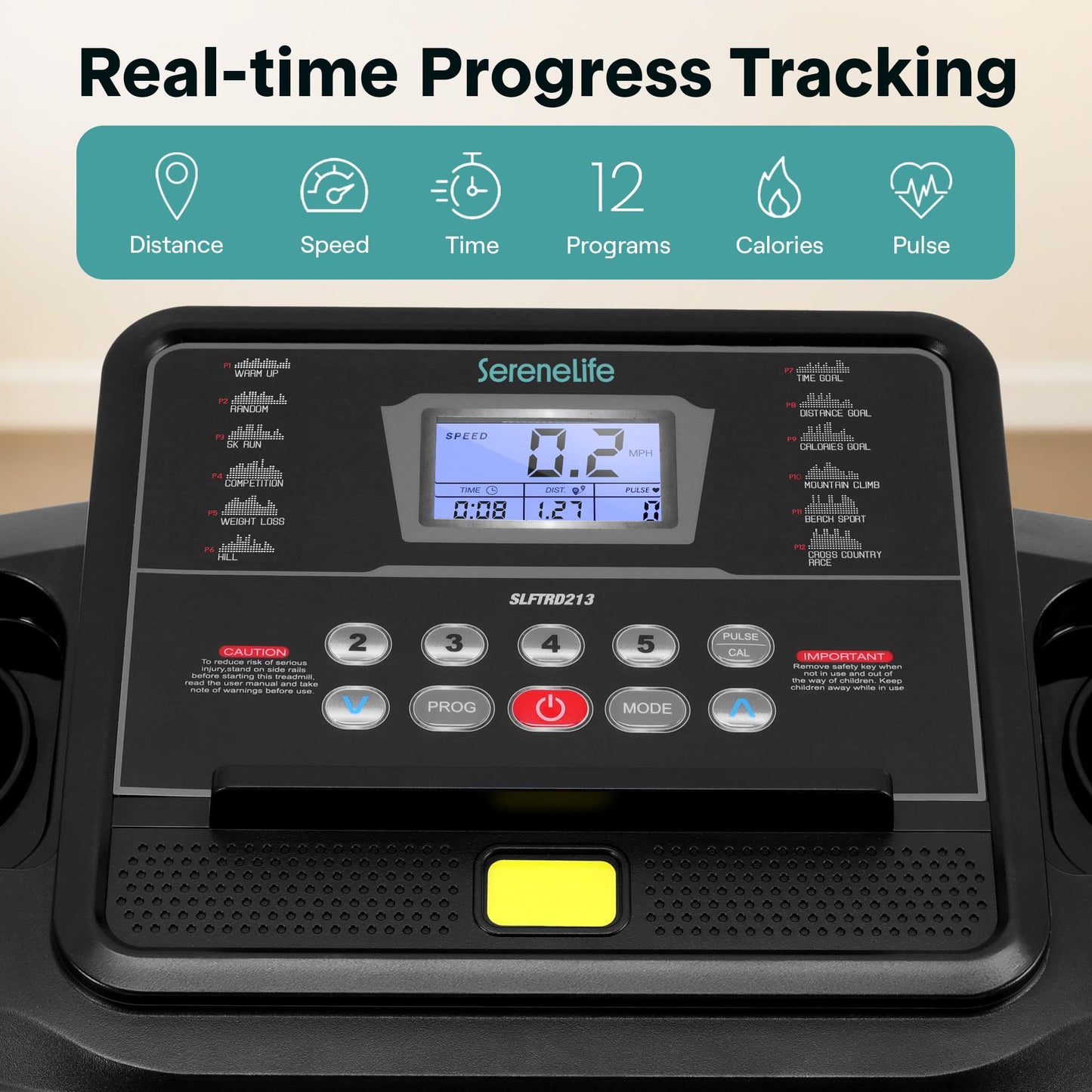 SereneLife Folding Exercise Running Treadmill Machine, Upgraded Electric Motorized Exercise Equipment with 12 Pre-Set Program, 4 Incline Level, Bluetooth Music and App Support for Home Gym or Office