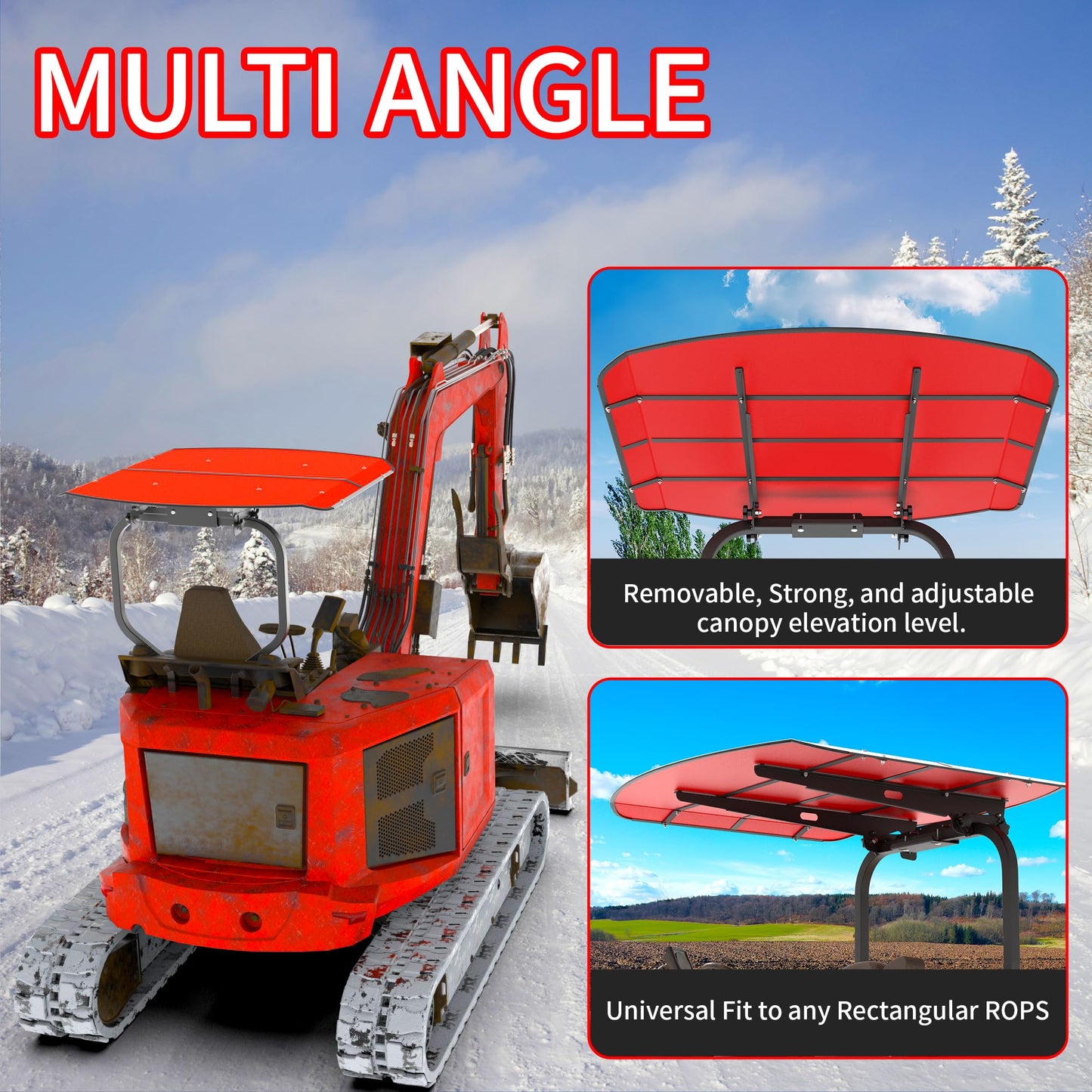 MOOFI Mowers Canopy for ROPS - Non-fading High-Density Thermoplastic Umbrella - 53-3/8" X 53-3/8" (Adds About 4" to Tractor Height)