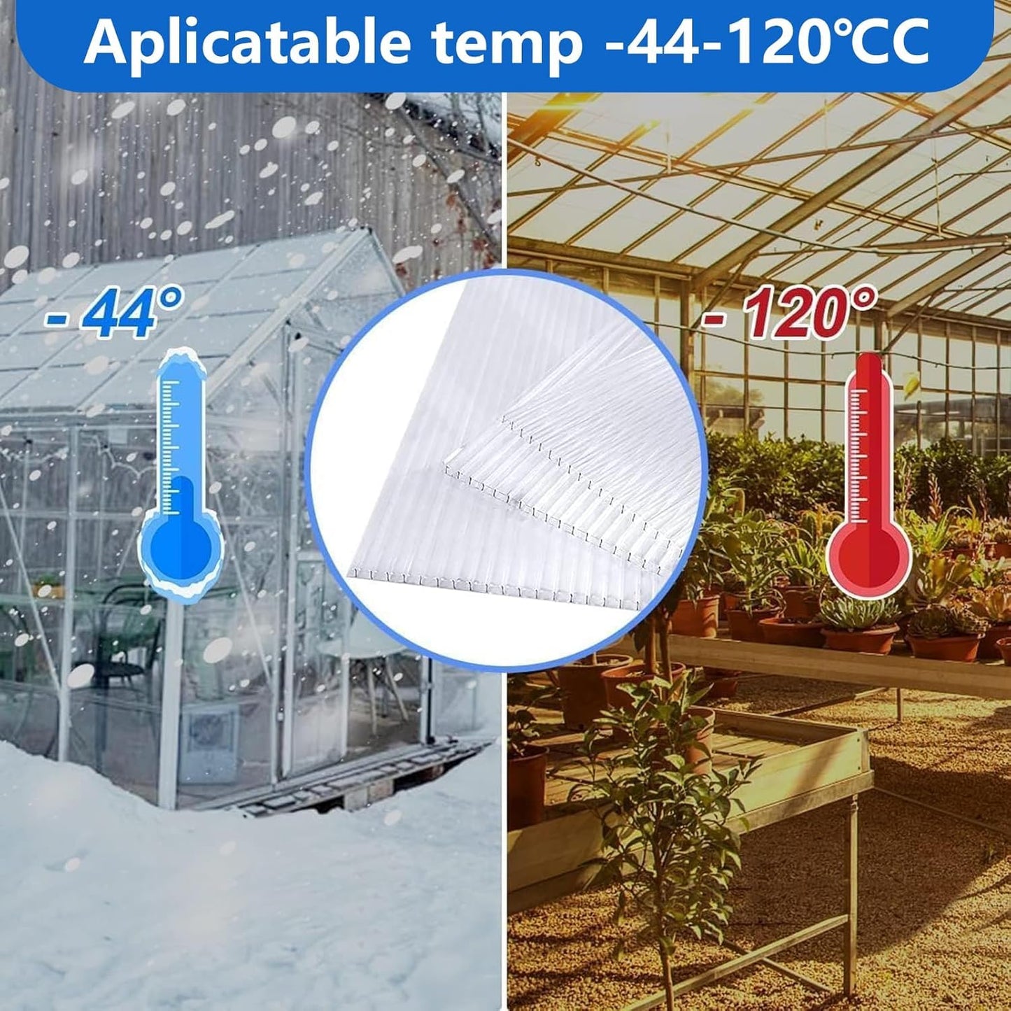 DGSL 14 Pcs Polycarbonate Greenhouse Panels, 6' x 2' x 0.24'' Twin-Wall Panels, Polycarbonate Sheet for All Weather Outdoor Garden and Greenhouse Covering