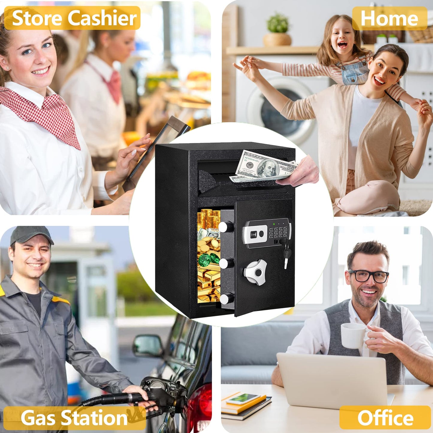 2.8 CUB Depository Drop Safe Fireproof, Front Drop Slot Lock Box with Digital Combination and Anti-Fishing, Silent Deposit Safe Box, Security Money Safe for Cash Slips Expense Business Office Home