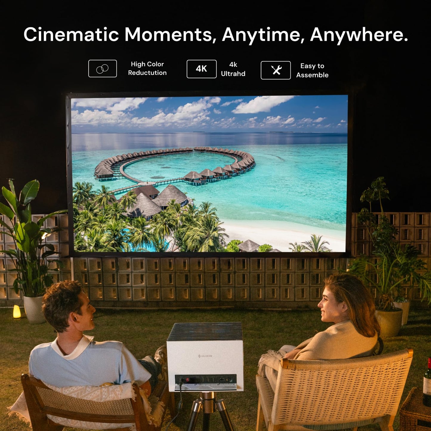 Valerion 150" Outdoor Projector Screen with Stand – 3-Min Setup, Wheeled Carry Bag, 4K/8K UHD Support, Freestanding, Portable Alloy Frame, 16:9 HD, Lightweight for Camping, Backyard, Home Theater