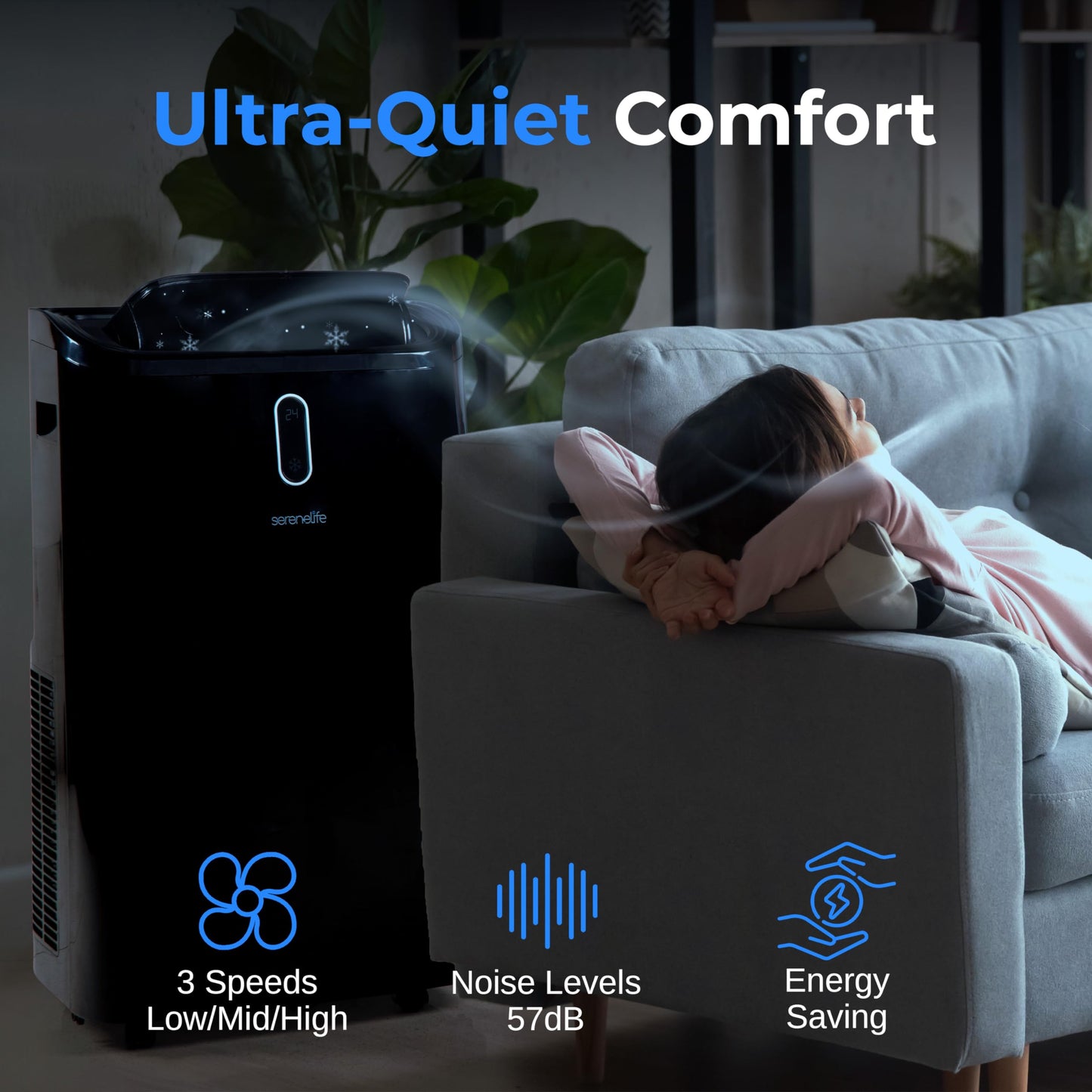 SereneLife 14000 BTU Portable Air Conditioner - 115V Compact Standing Air Conditioner for Room Up to 450 Sq. Ft., 3-in-1 Floor AC Unit with Remote Control - Universal Casters, Window Mount Kit
