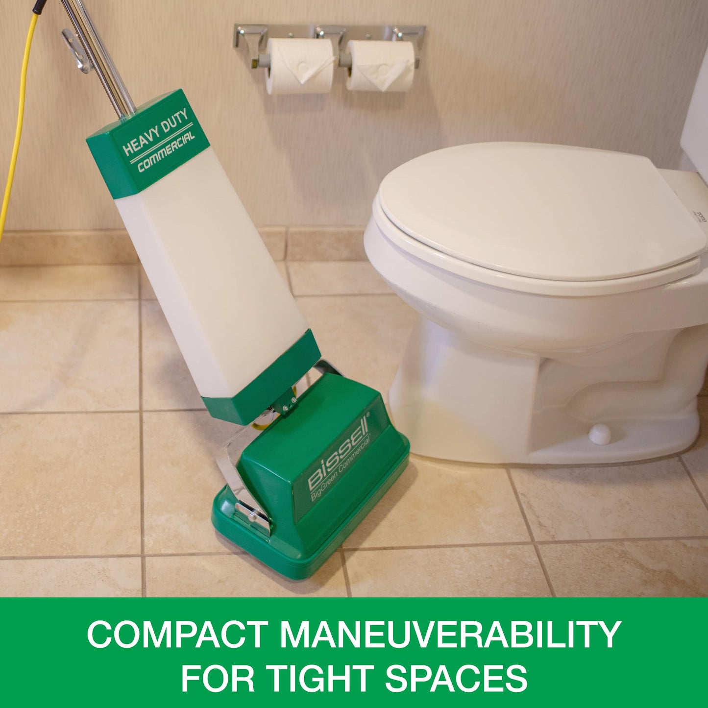 Bissell BigGreen BGFS5000 Portable Two Brush Floor Scrubber & Polisher, Polypropylene, 13"" W x 7"" D x 44"" H, White & Green