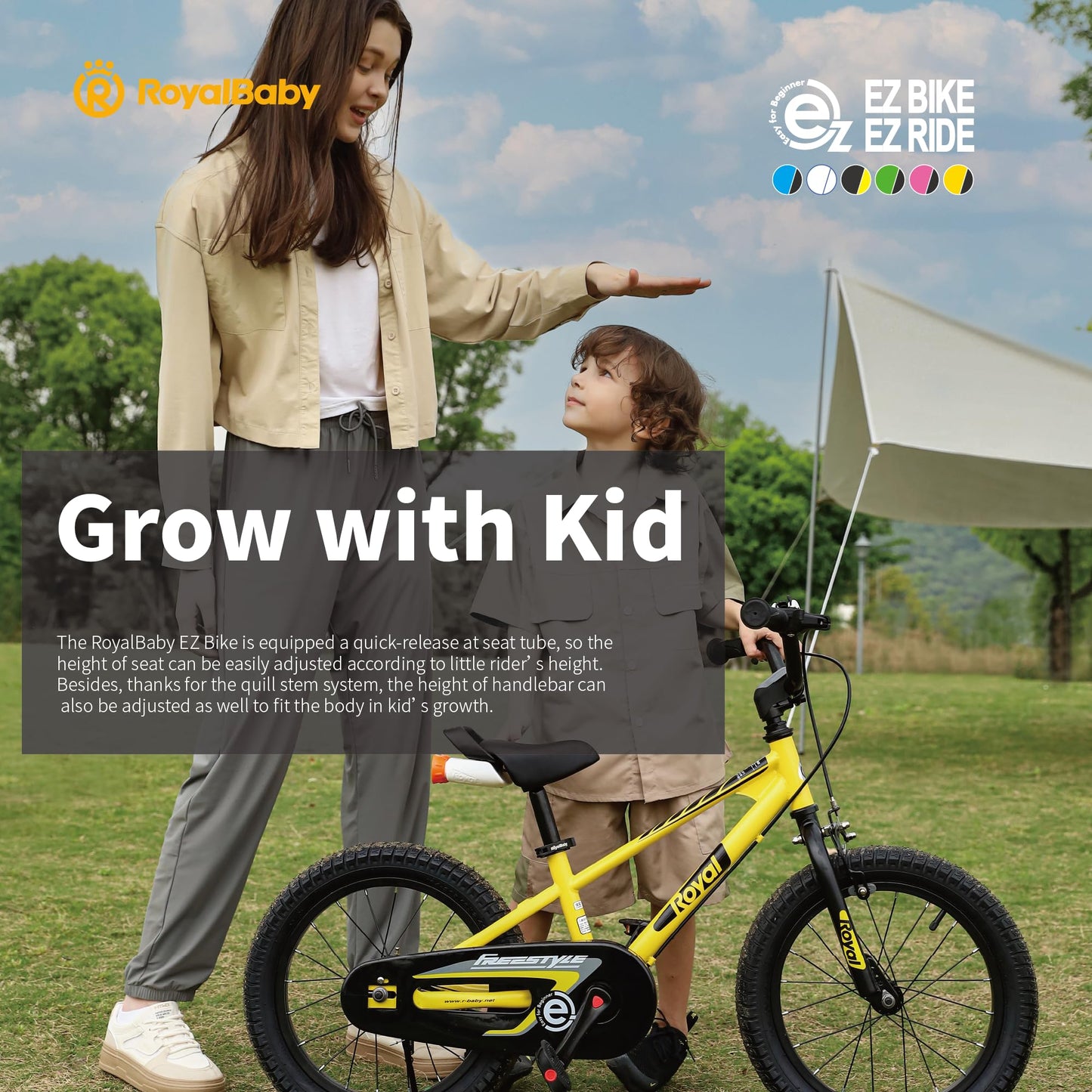 RoyalBaby Freestyle EZ Kids Bike, Easy Learn Balancing to Biking, 18 Inch Balance & Pedal Bicycle, Instant Assembly Boys Girls Ages 5-9 Years, 18" Blue