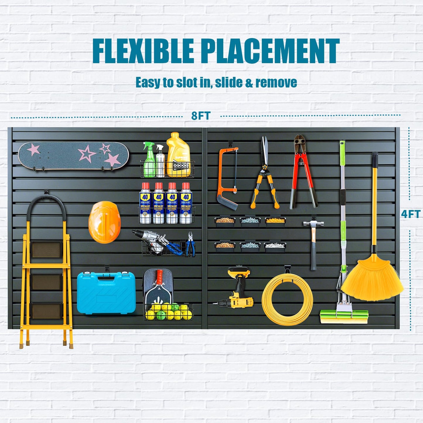 Dmprosel PVC Slat Wall Paneling 4x8 ft, Black Slatwall Panel for Garage Organization Storage System, Garage Wall Organizer, Waterproof Slat Board for Bathroom, Laundry Room, Garden Tool