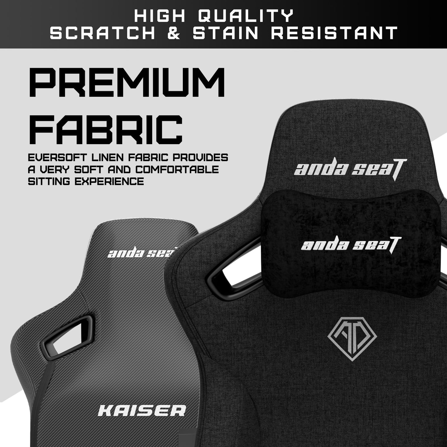 Anda Seat Kaiser 3 Large Gaming Chair for Adults - Ergonomic Black Fabric Gaming Seat with Lumbar Support, Comfortable Office Chairs with Neck Support - Heavy Duty Wide Computer Seat