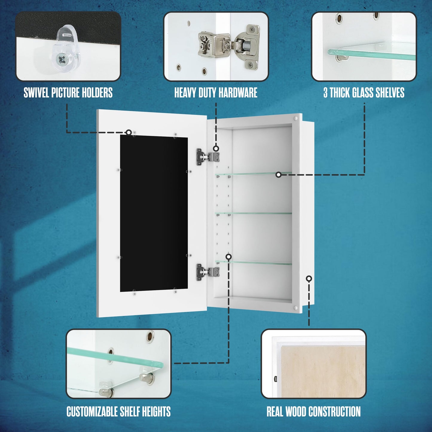 Houseables Medicine Cabinet No Mirror, Recessed Medicine Cabinet, Hidden In Wall Niche, Without Mirror, Picture Frame, Concealed, Built In, Between Stud Shelf Insert, For Bathroom Storage 14x24, 17x27