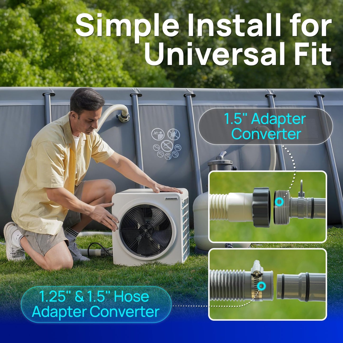 AQUASTRONG Inverter Swimming Pool Heat Pump,Pool Heater for Above Ground and Inground Pool Heating Smart WiFi Control and Cooling Pool Heater Pools Up to, 7000 Gallons