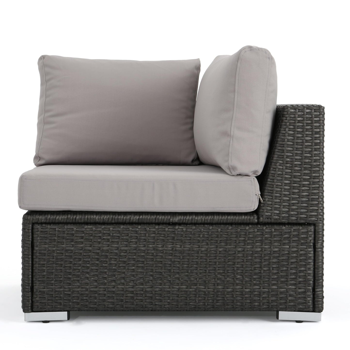 Christopher Knight Home Santa Rosa Outdoor Wicker 5 Seater Sectional Conversation Set with Aluminum Frame and Water Resistant Cushions, 92.25 "W x 99.75 "D x 24.25 "H, Gray + Light Gray + Silver