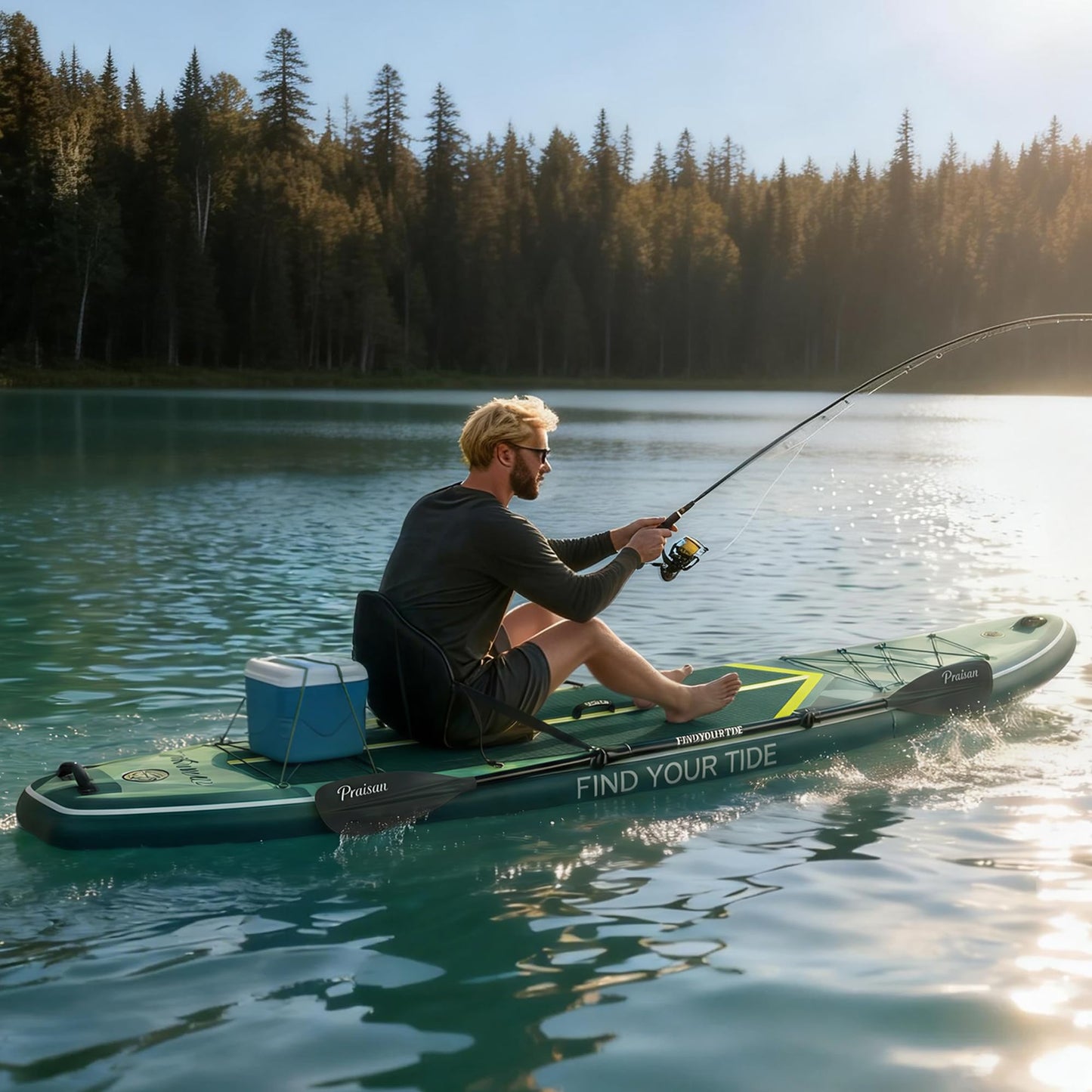 PRAISUN 12’ x 35” Inflatable Paddle Board, 450lbs Extra Wide Stand Up Paddleboard for Youth/Adults of All Skill Levels, Stable SUP with Seat & Full Kit, for Fishing, Yoga, Lake & Ocean, Green