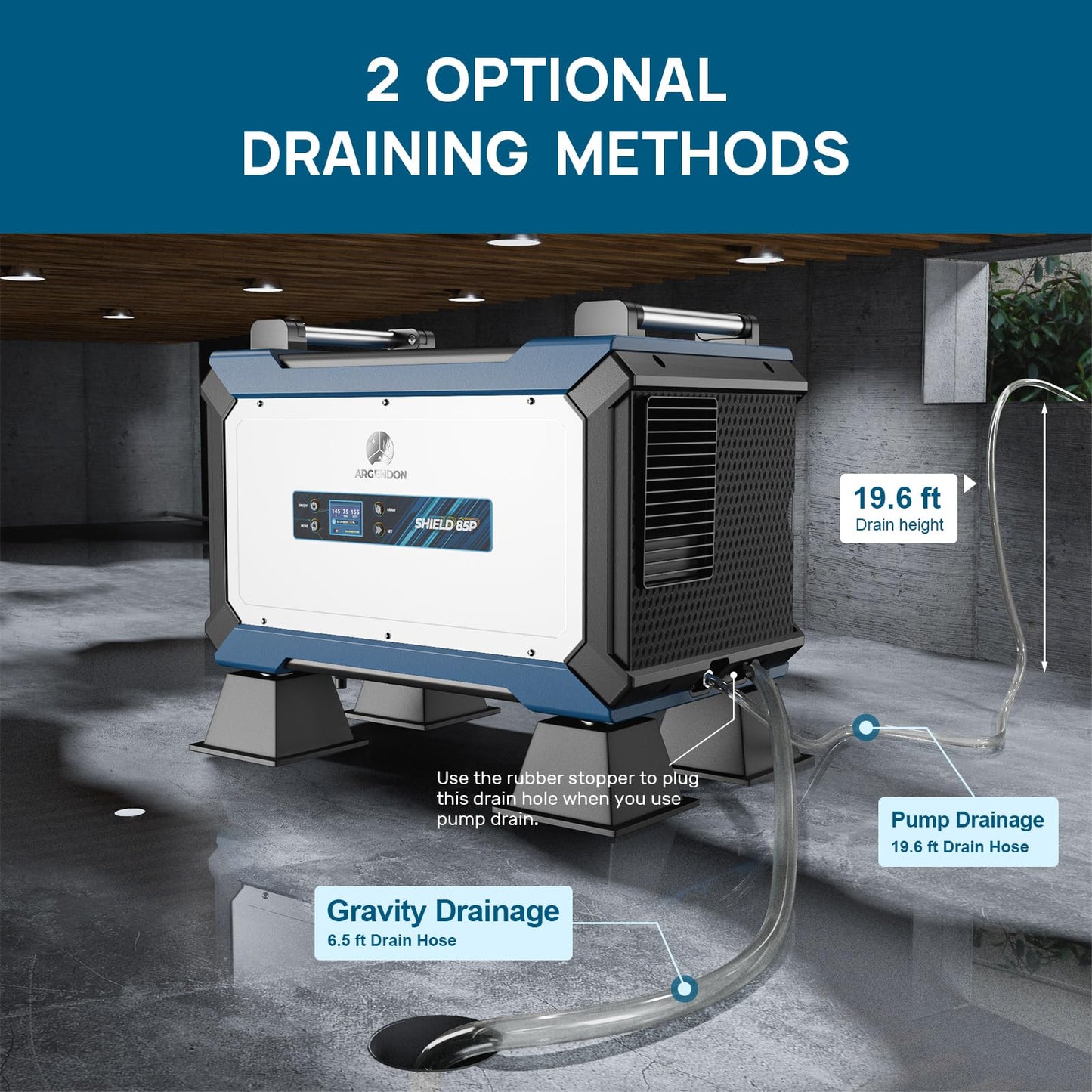 ARGENDON 180 Pints Commercial Dehumidifier with Pump for Crawl Space, Industry Water Damage Unit for up to 2,300 sq ft Large Space, Job Sites, Basement, Auto Defrost, 5 Years Limited Warranty