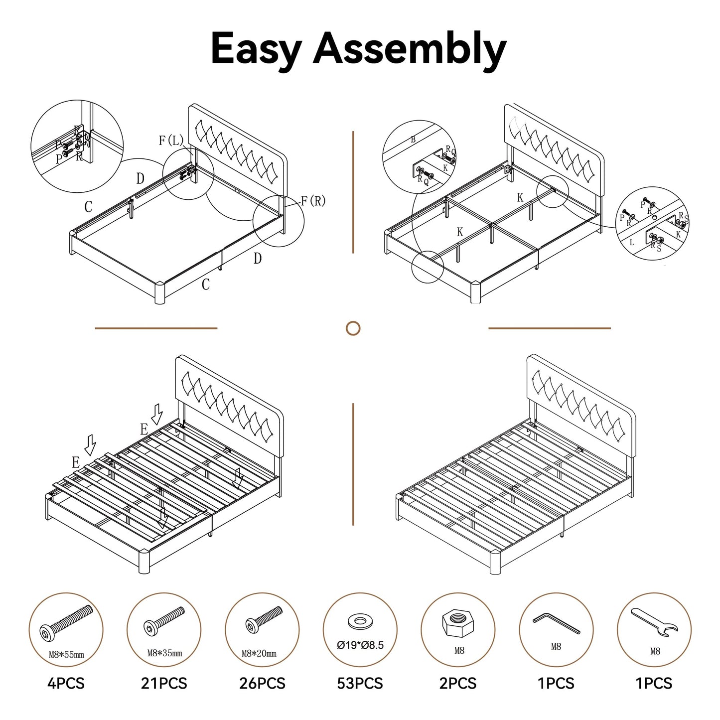 AMICLIBER Queen Bed Frame with Adjustable Headboard, Velvet Upholstered Platform Bed with Button Tufted Design, Solid Wooden Slats, Noise-Free, No Box Spring Needed, Easy Assembly, Beige