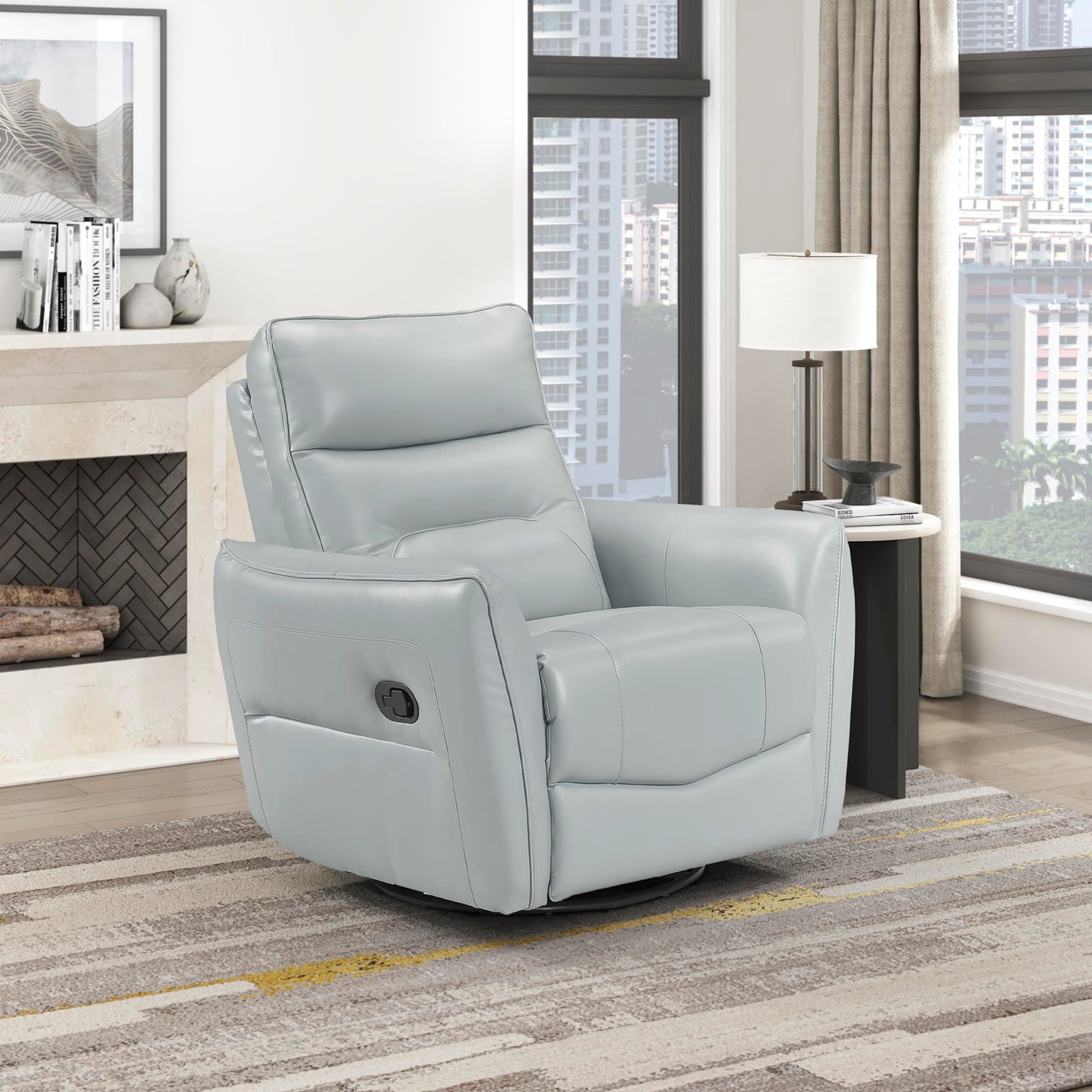 Lexicon Swivel Glider Reclining Chair, Top Grain Leather Match Manual Recliner, Comfy Nursery Glider Recliner, Swivel Reclining Chair for Living Room/Office/Bedroom/Apartment, Aqua
