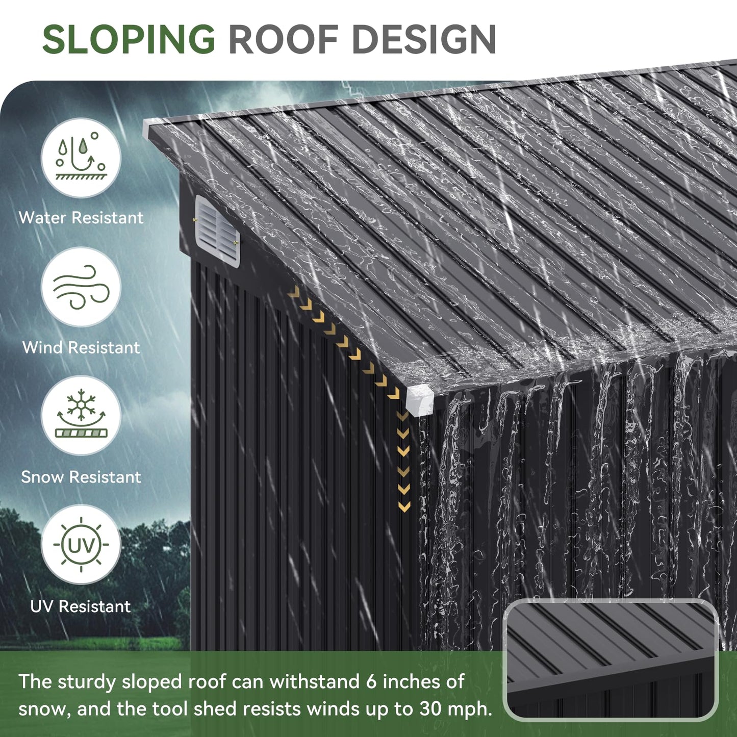 Aoxun 7'x4' 3-Lockable Door Metal Storage Shed, Metal Outdoor Garden Shed - Elevated Height & Sloped Roof Design for Bicycle, Tool, Snow Blower Storage (Black)