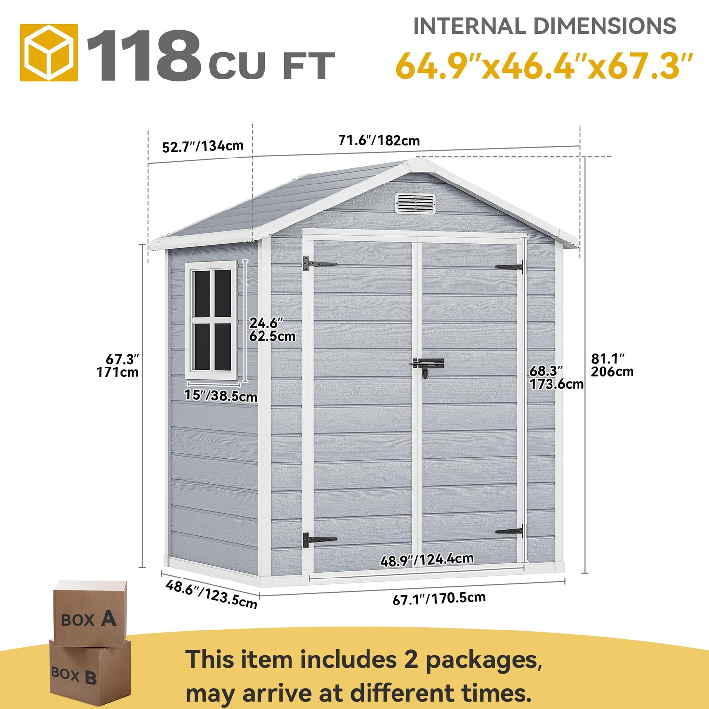 DWVO 6x4.4 FT Resin Storage Shed with Reinforced Floor, Outdoor Storage Shed with Lockable Door, Window and Vents, Waterproof Plastic Tool Storage for Garden, Backyard, Patio, Lawn