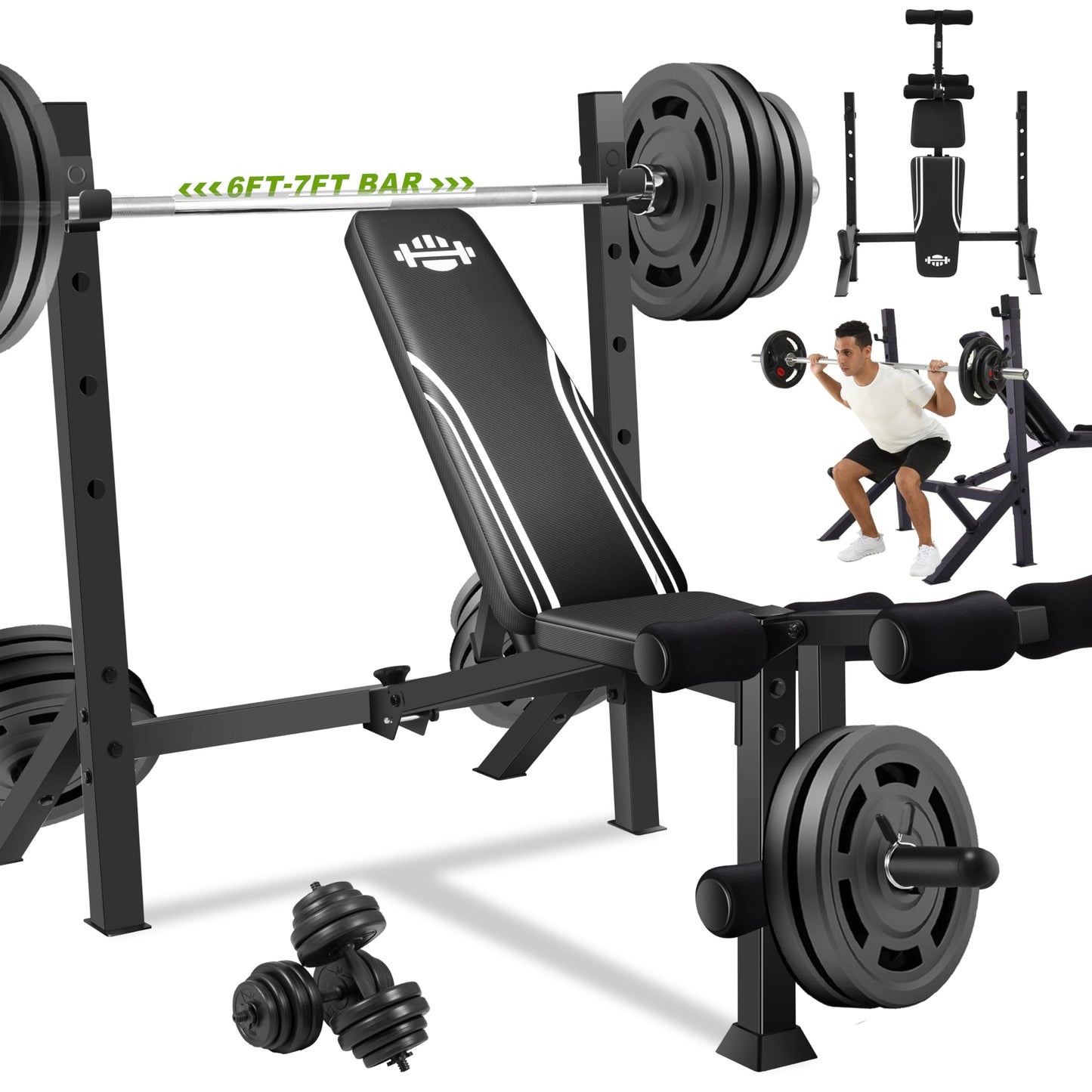 ANCHEER 900LBS Olympic Weight Bench Set with Squat Rack Adjustable Bench Press Bench with Leg Extension & Leg Curl, Incline Decline Flat Foldable Workout Bench for Home Gym(US Stock)