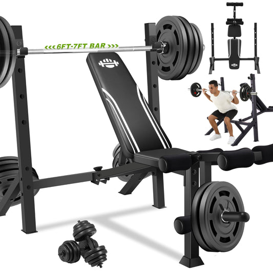 ANCHEER 900LBS Olympic Weight Bench Set with Squat Rack Adjustable Bench Press Bench with Leg Extension & Leg Curl, Incline Decline Flat Foldable Workout Bench for Home Gym(US Stock)