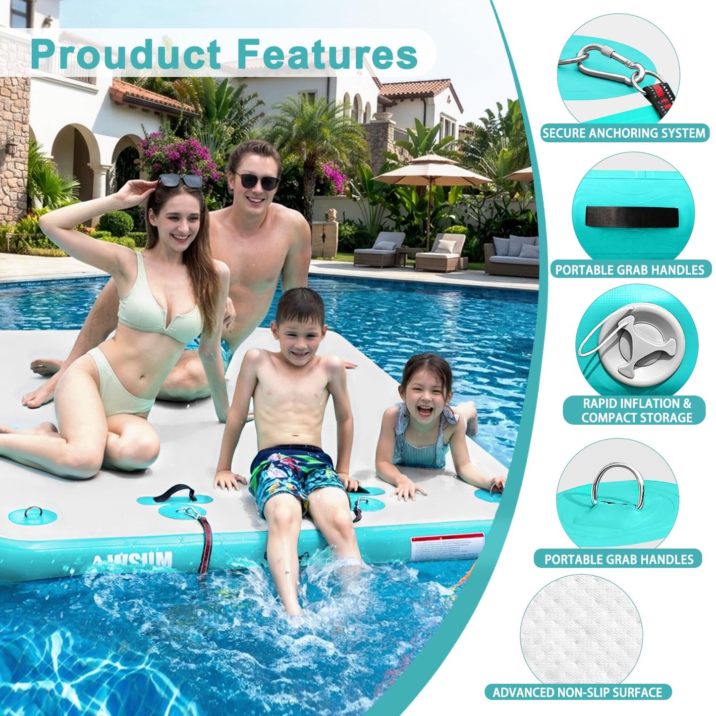 AWSUM Inflatable Floating Dock 8ft – Heavy Duty Floating Platform with Non-Slip Surface for Lake, Beach & Ocean, Inflatable Water Mat Island Raft