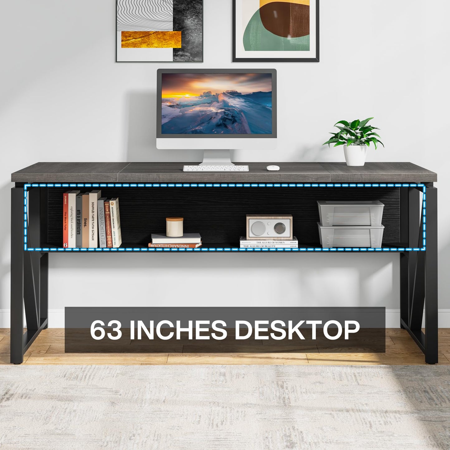 Tribesigns L Shaped Desk with Drawer Cabinet, 63" Executive Computer Desk and lateral File Cabinet, 2 Piece Home Office Furniture with Drawers for Hanging File, Doors with Locks (Gray, 63 inches)