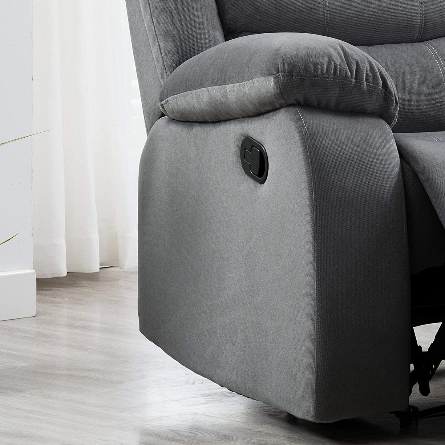 AC Pacific Jim Collection Manual Reclining Sofa with Double Recliner, Lumbar Support Massager and Chaise Footrest for Living Room, Home Theater or Bedroom, Chair, Dark Grey