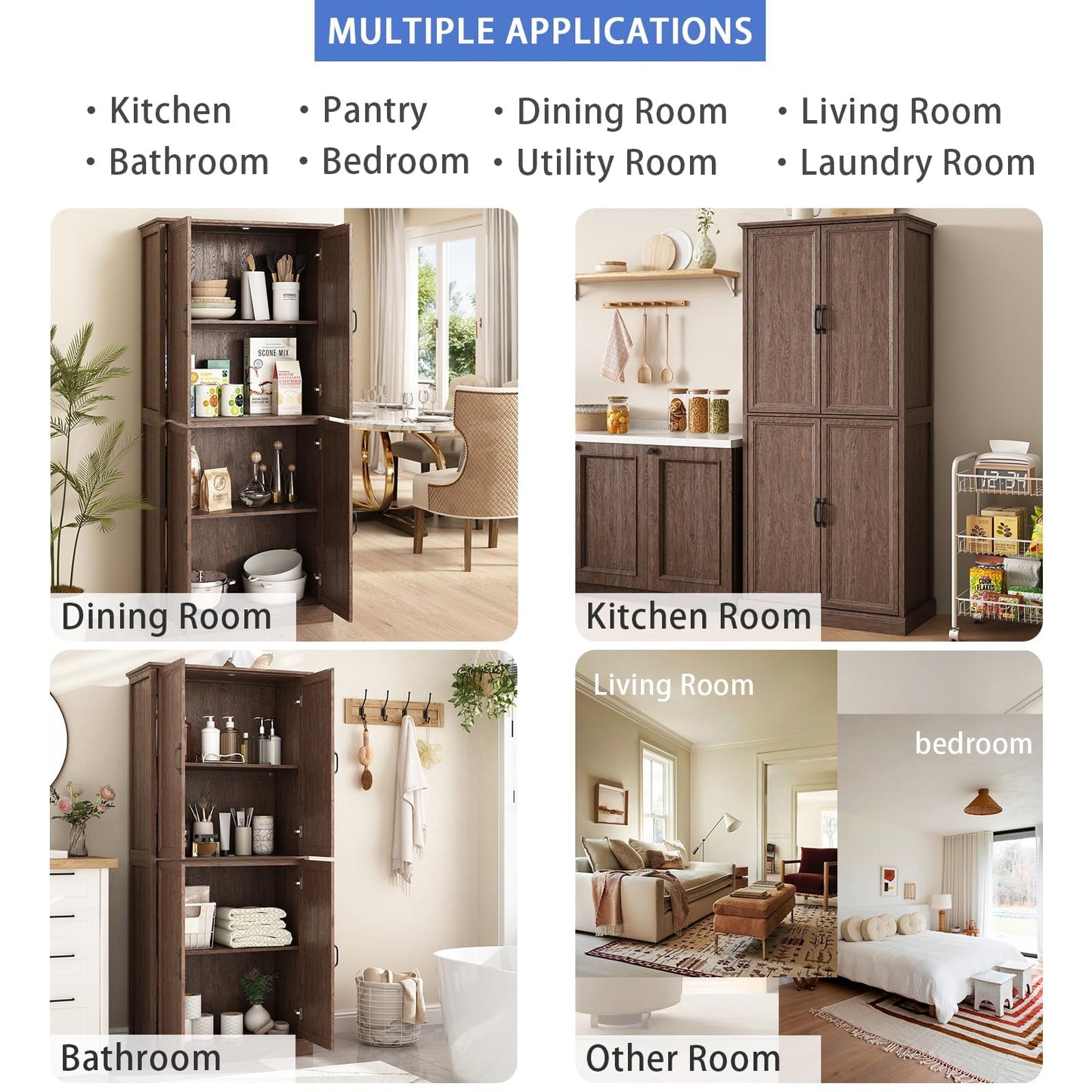 Tradare 71'' Tall Pantry Cabinet, Farmhouse Kitchen Pantry Storage Cabinet with Barn Door and Adjustable Shelves, Rustic Wood Freestanding Cupboard Storage Organizer for Kitchen, Dining Room, Brown