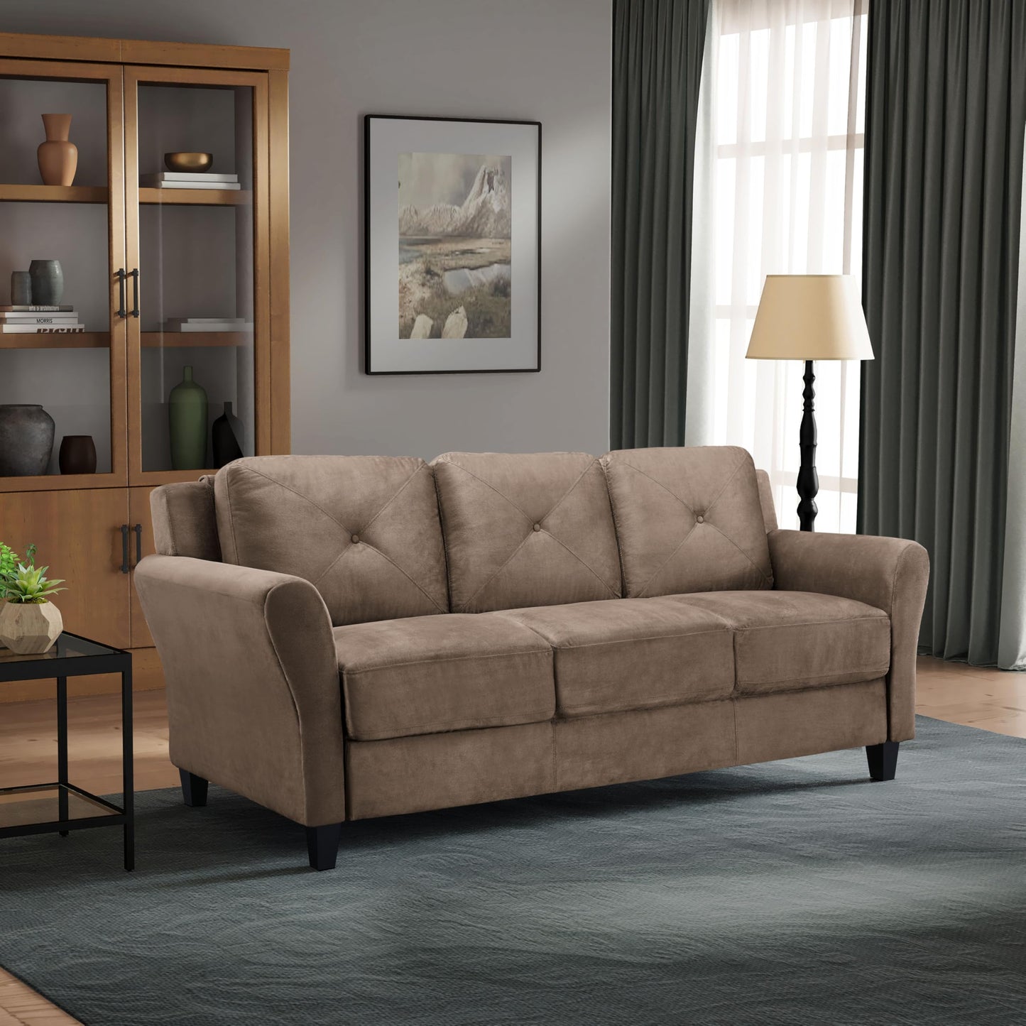 Studio Living Harrington 80.3" Sofa, Transitional Modern, Pocket Coil Comfort, Easy Assembly, Microfiber Fabric, Brown