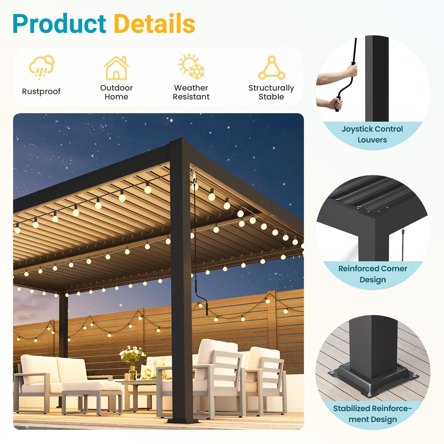 Louvered Pergola, 12' x 16' Outdoor Pergola, Metal Patio Gazebo with Adjustable Louvers Roof and Gutter System, Metal Hardtop Gazebo for Patio, Backyard, Deck, Garden, Dark Gray