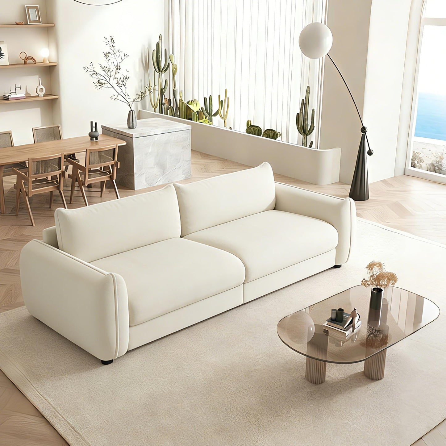 KISLOT 89" Cloud Loveseat Sofa,Chenille Fabric Couch with 3 Deep Seater, Modern Love Seat,Comfy Thick Cushion,Upholstered Sofa Couch for Living Room Bedroom Apartment,Warm White