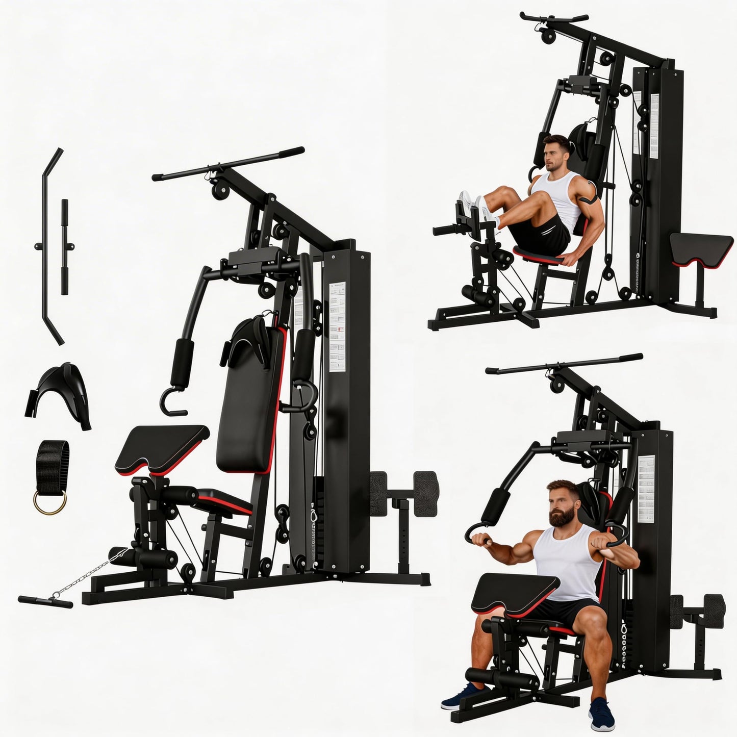Multifunctional Home Gym Equipment with 150LB Weight Stack - Full Body Workout Machine for Strength Training, Home Gym Weight Machine with Pulley System, Leg Press - Compact Fitness Station