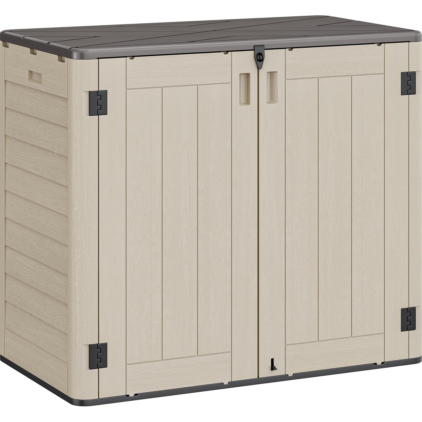 YITAHOME 30 cuft Outdoor Storage Shed w/o Shelf, Horizontal Storage Cabinet for Garden Tool, Waterproof Storage Shed Plastic for Garage, Resin Pool Storage, Easy to Assemble, Khaki & Brown