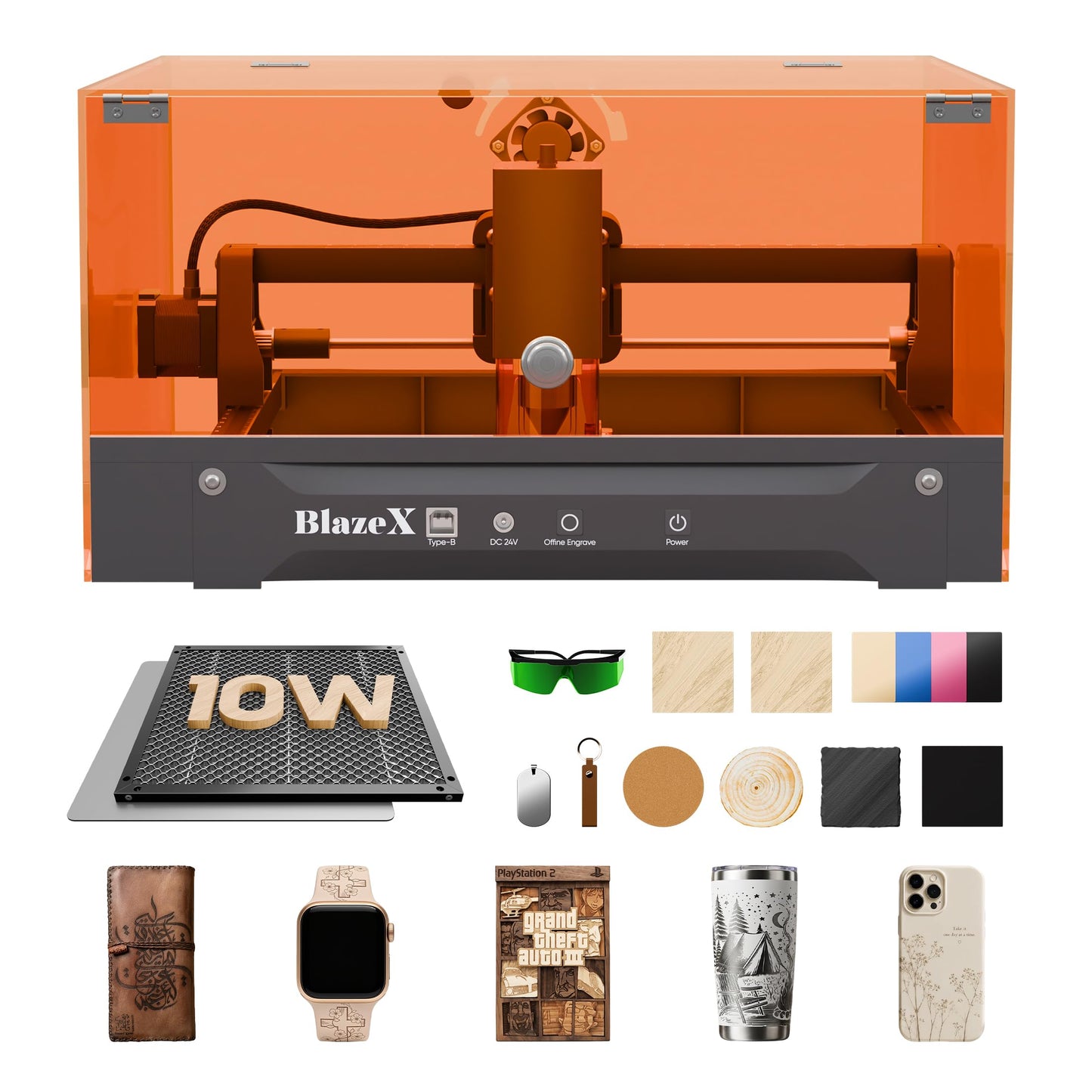 BlazeX M3 10W Laser Engraver Machine, 0.01mm Ultra-precision Laser Cutter and Engraver Machine for Wood Metal Glass Leather, Beginner-Friendly, with Enclosure Honeycomb Engraving Materials, Class 1