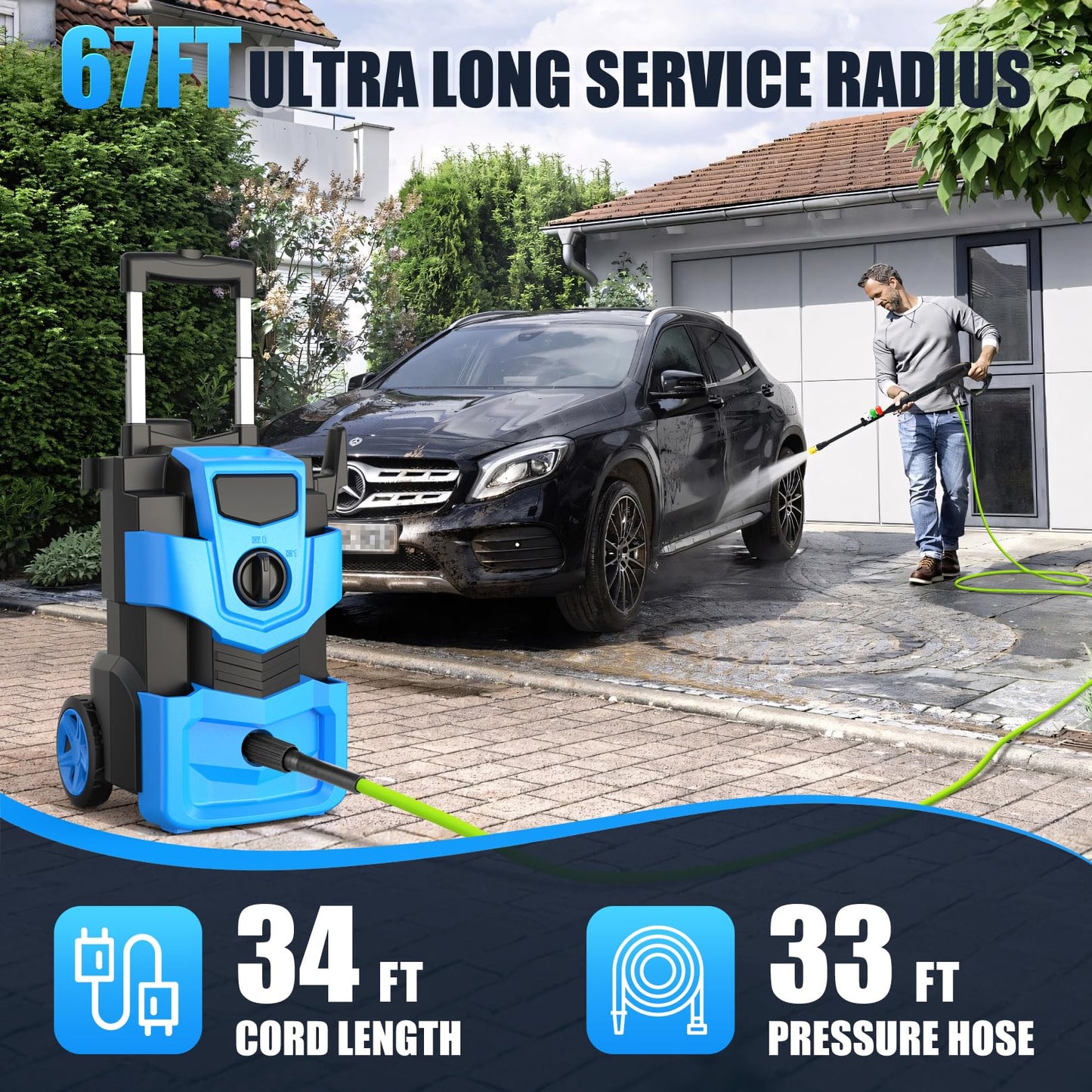 5000 PSI Professional Electric Pressure Washer,4.0 GPM Heavy Duty Power Washer with 4 Nozzles,Foam Cannon,33FT Hose and 500ml Soap Bottle for Home/Cars(Blue)