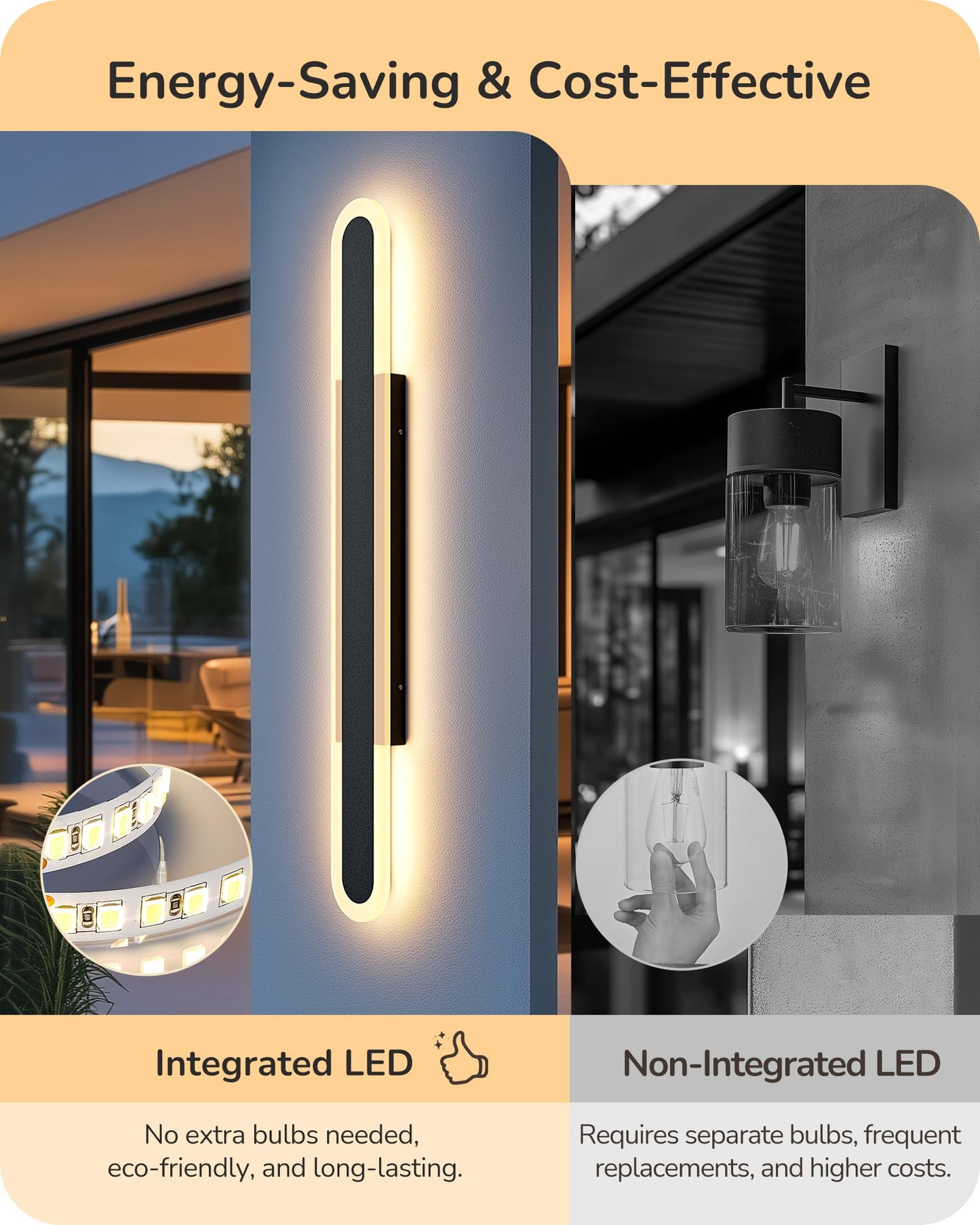 EDISHINE LED Outdoor Wall Lights, Dimmable, IP65 Waterproof, 39.4in, Black, Model HOWL22Q