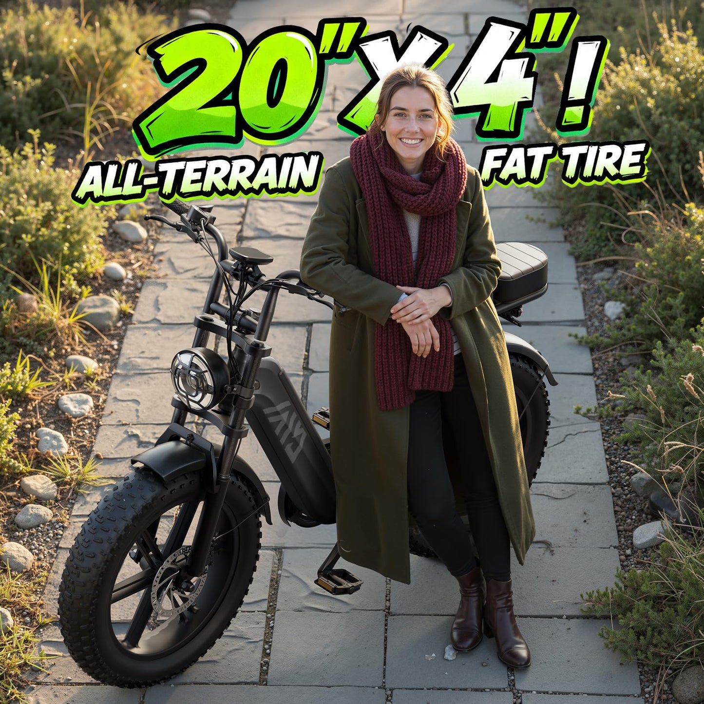 TST Electric Bike for Adults, 1500W Peak Motor Ebike with 48V 15Ah Built-in Battery, 60 Miles Range Electric Bicycle, 20" Fat Tire Step-Thru E Bike with Rear Seat, Rear Footrest