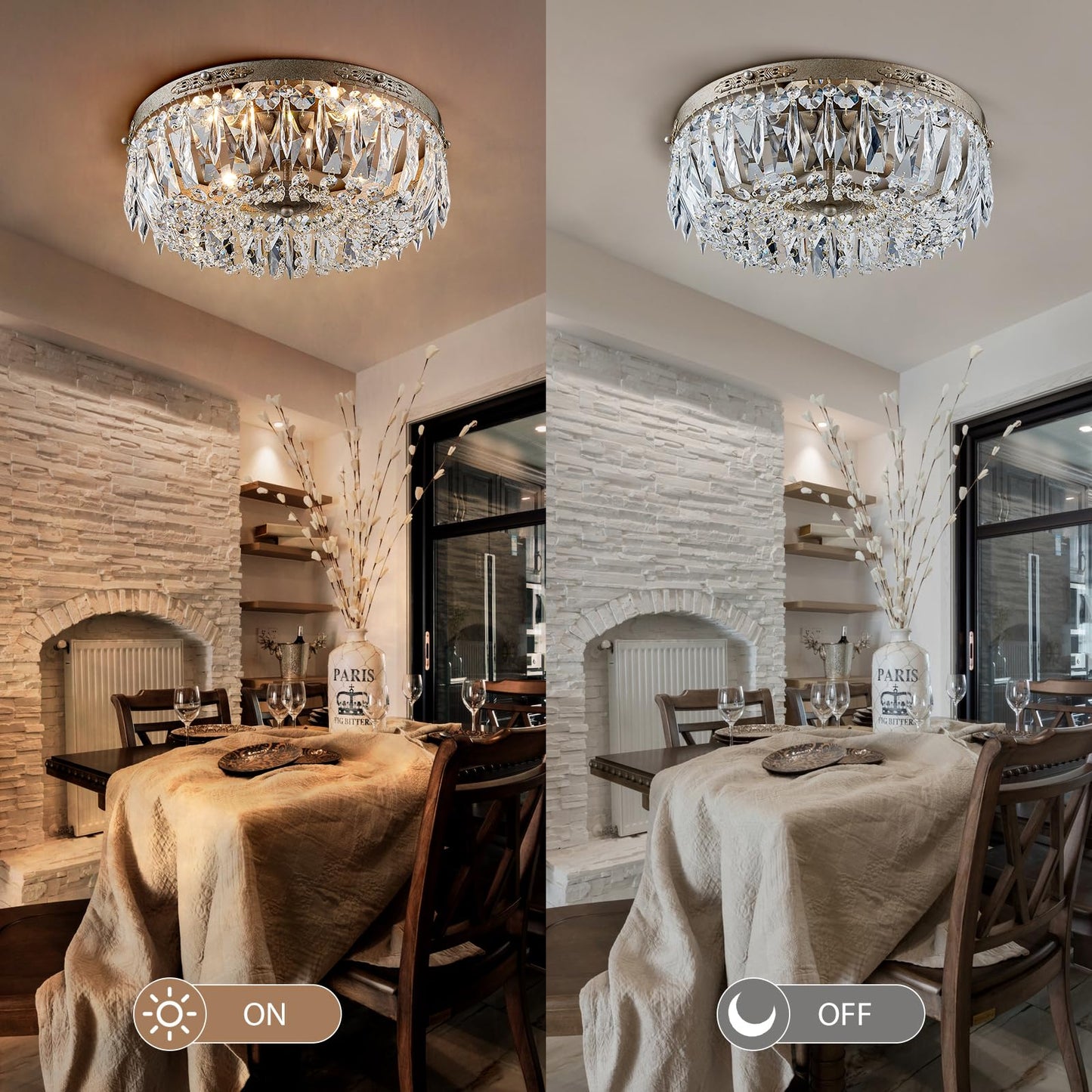 Bestier Antique Silver Semi Flush Mount Chandelier Lighting for Dining Room, 4 E12 Bulbs Required, D14in x H8in