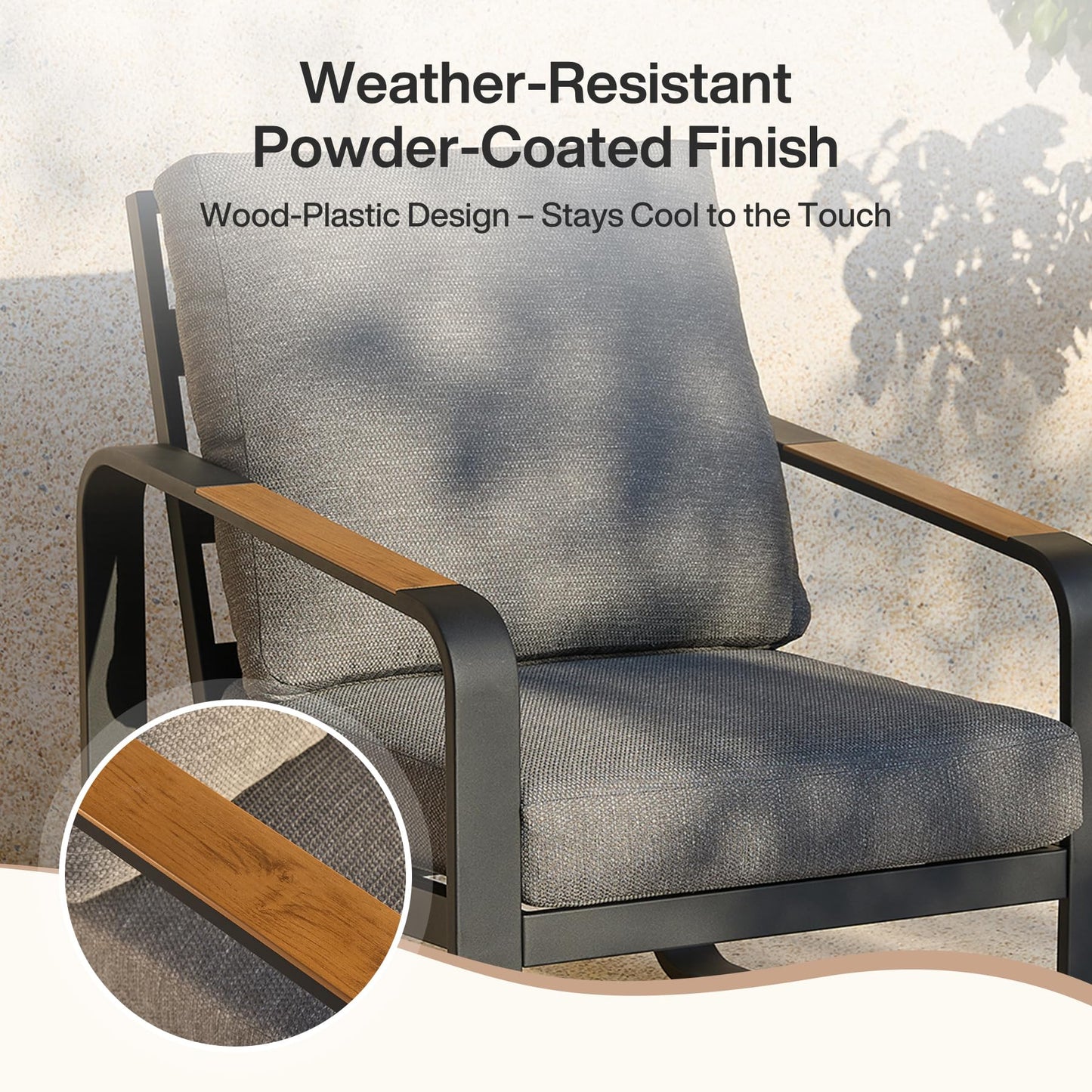 Tribesigns 3-Piece Outdoor Patio Furniture Set with 2 Armchairs & 1 Side Table, Modern Metal Patio Bistro Set with 6'' Thick Cushions, All-Weather Conversation Set for Balcony, Porch, Gray