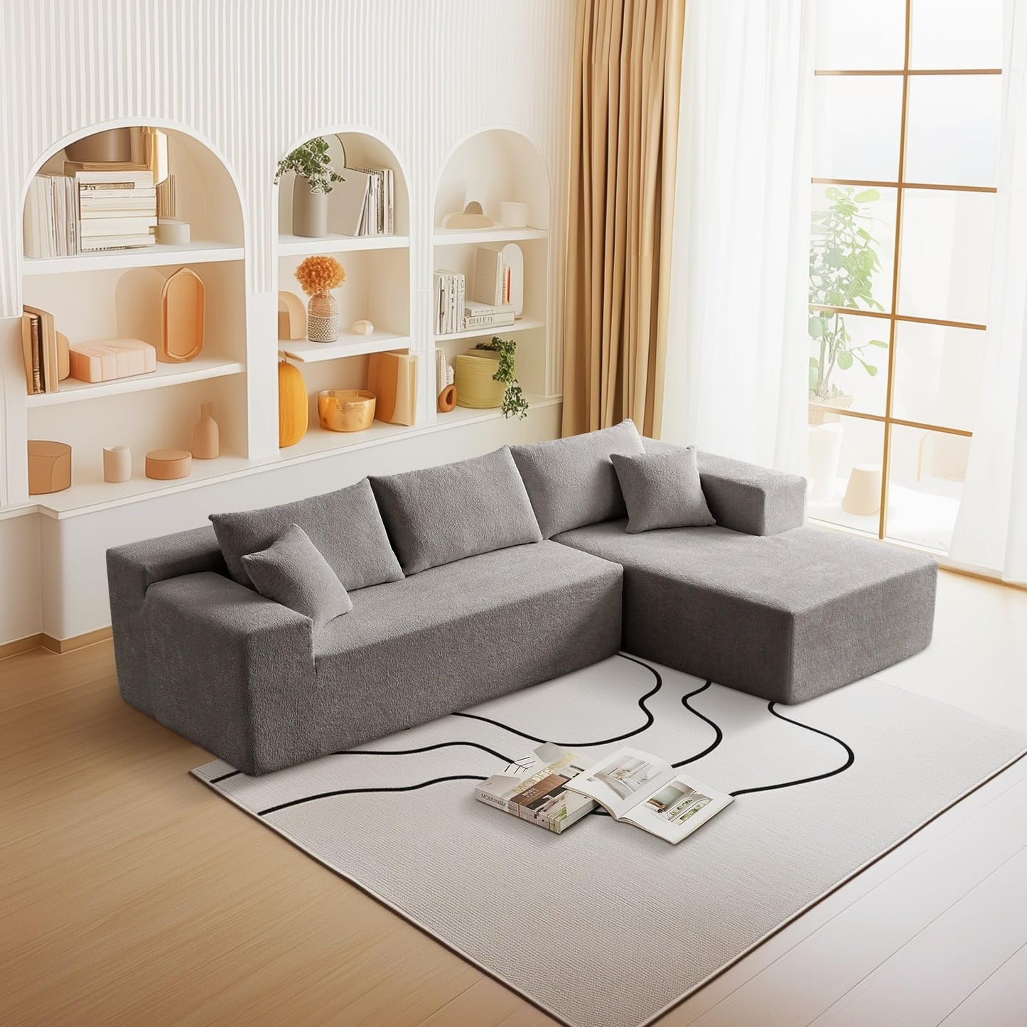 Trygoal 103” L Shaped Cloud Sectional Boneless Couches for Living Room, Modern Modular Sofa Couch with Chaise, Comfy Deep Seat Living Room Furniture Set, No Assembly, Grey