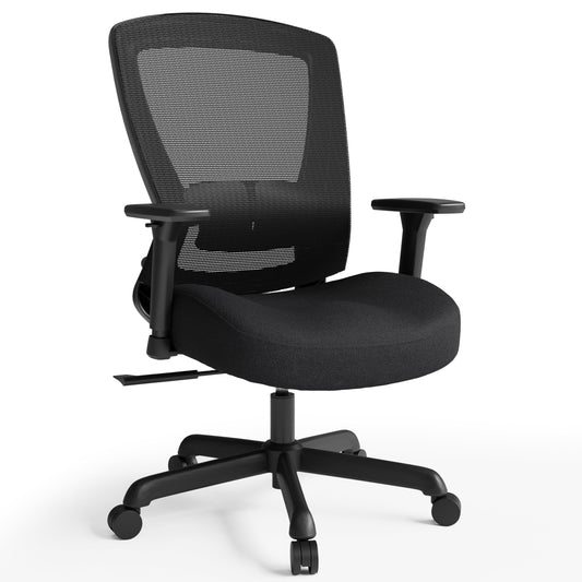 ELABEST Mesh Office Chair,Ergonomic Computer Desk Chair,Sturdy Task Chair- Adjustable Lumbar Support & Armrests,Tilt Function,Comfort Wide Seat,Swivel Home Office Chair (Noir Black (Padded Seat))