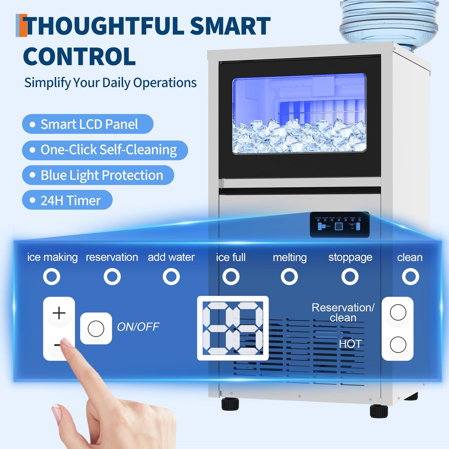 Commercial Ice Maker Machine 120lbs/24h, 36lbs Storage Capacity,Dual Water Inlet Mode,Built-in/Freestanding/Under Counter Ice Maker with Self-Cleaning, ETL Certified for Home Bar Restaurant
