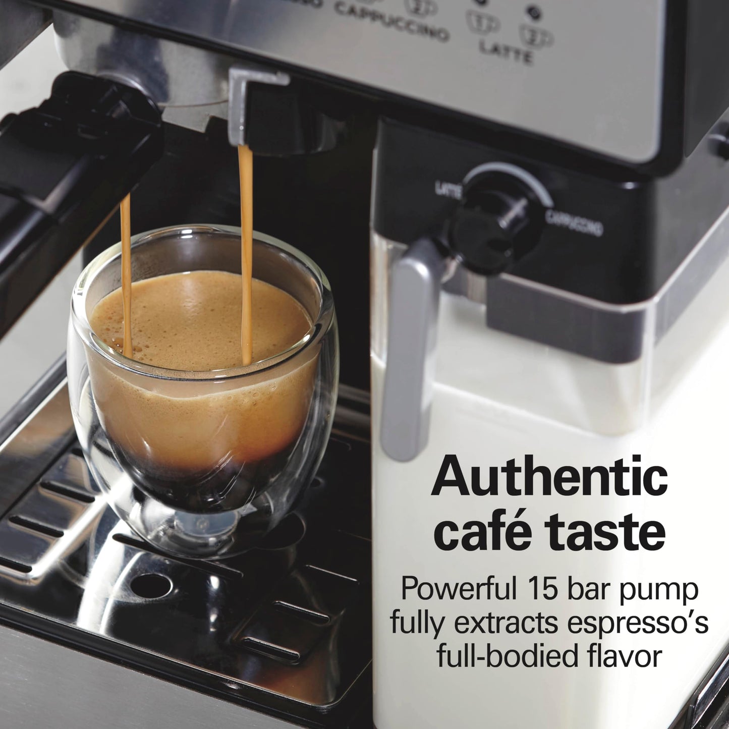 Hamilton Beach Slide and Lock Espresso Machine, Programmable Coffee Maker for Café-Quality Cappuccino & Latte, 15 Bar Pump, Milk Frother Steamer Wand, 70 oz. Removable Reservoir, Black (40750)