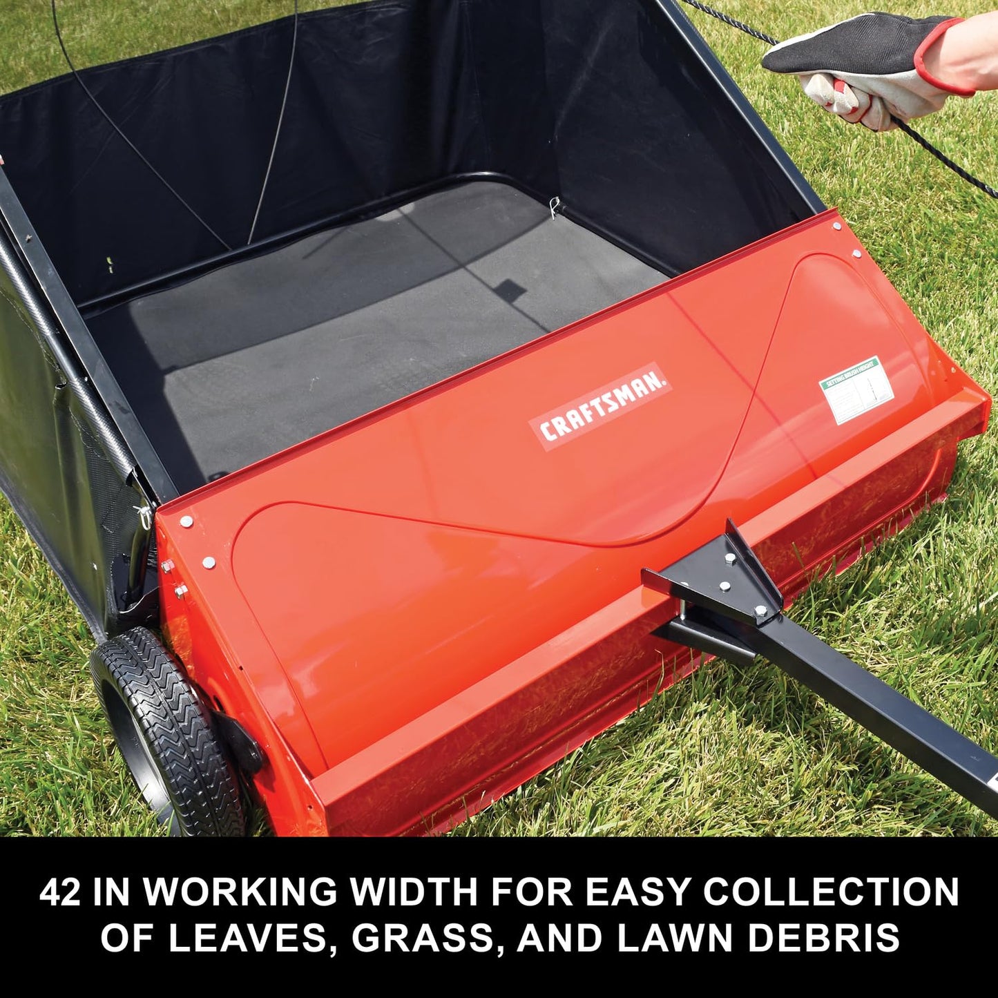 Craftsman Universal Tow Behind Lawn Sweeper, 42 Inch High Speed Lawn Sweeper with 20 Cu Ft Flow Thru Hopper Bag