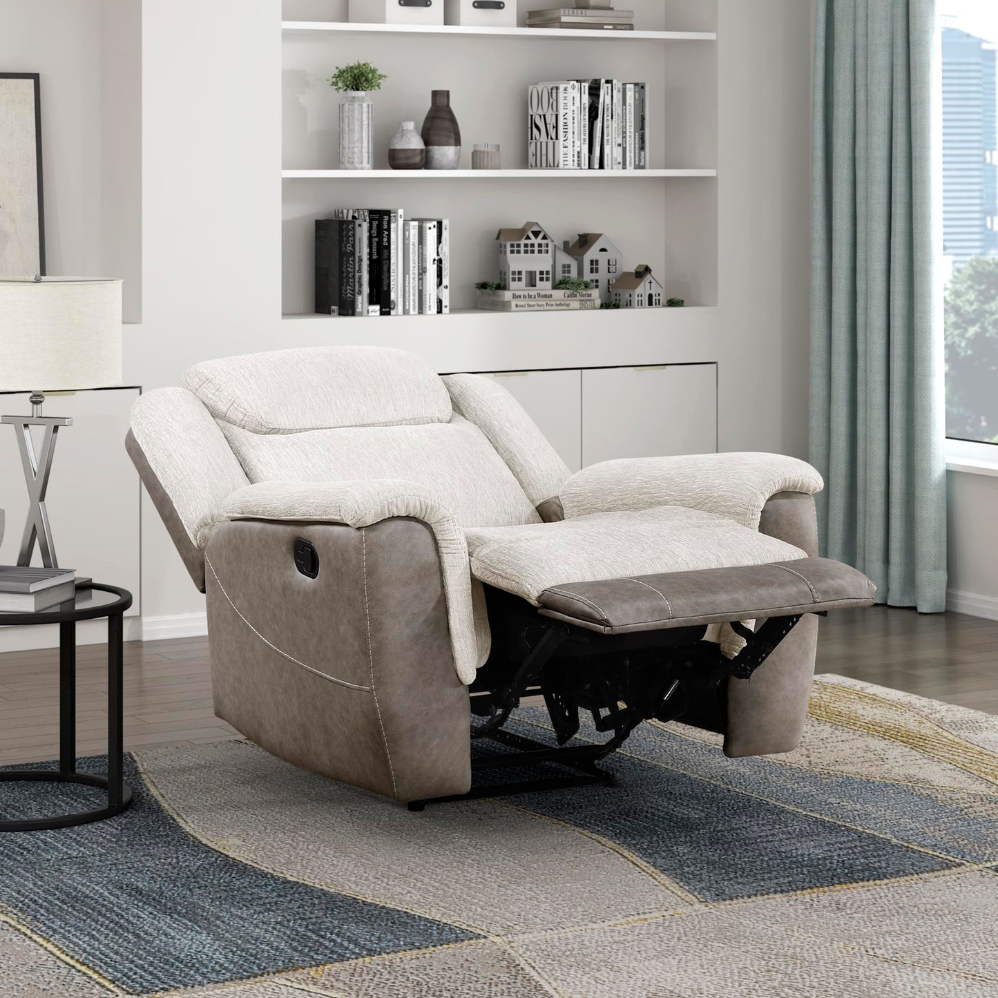 Lexicon Manual Recliner Chair for Living Room, Chenille Upholstery Reclining Chair, Home Theater Seating, Wall Hugger, Padded Headrest, Required Assembly, Two-Tone Beige
