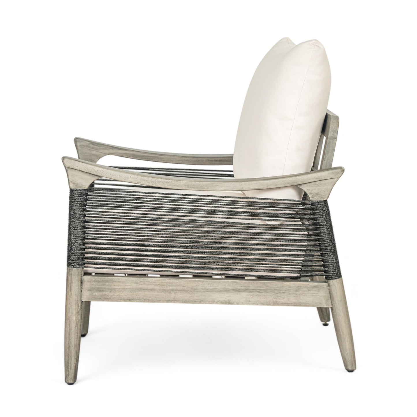 Christopher Knight Home Havets 4 Piece Patio Conversation Sets, Outdoor Acacia Wood Patio Seating Group,Woven Rope Loveseat Chairs with Cushions and Coffee Table for Porch Backyard Balcony, Gray+Beige