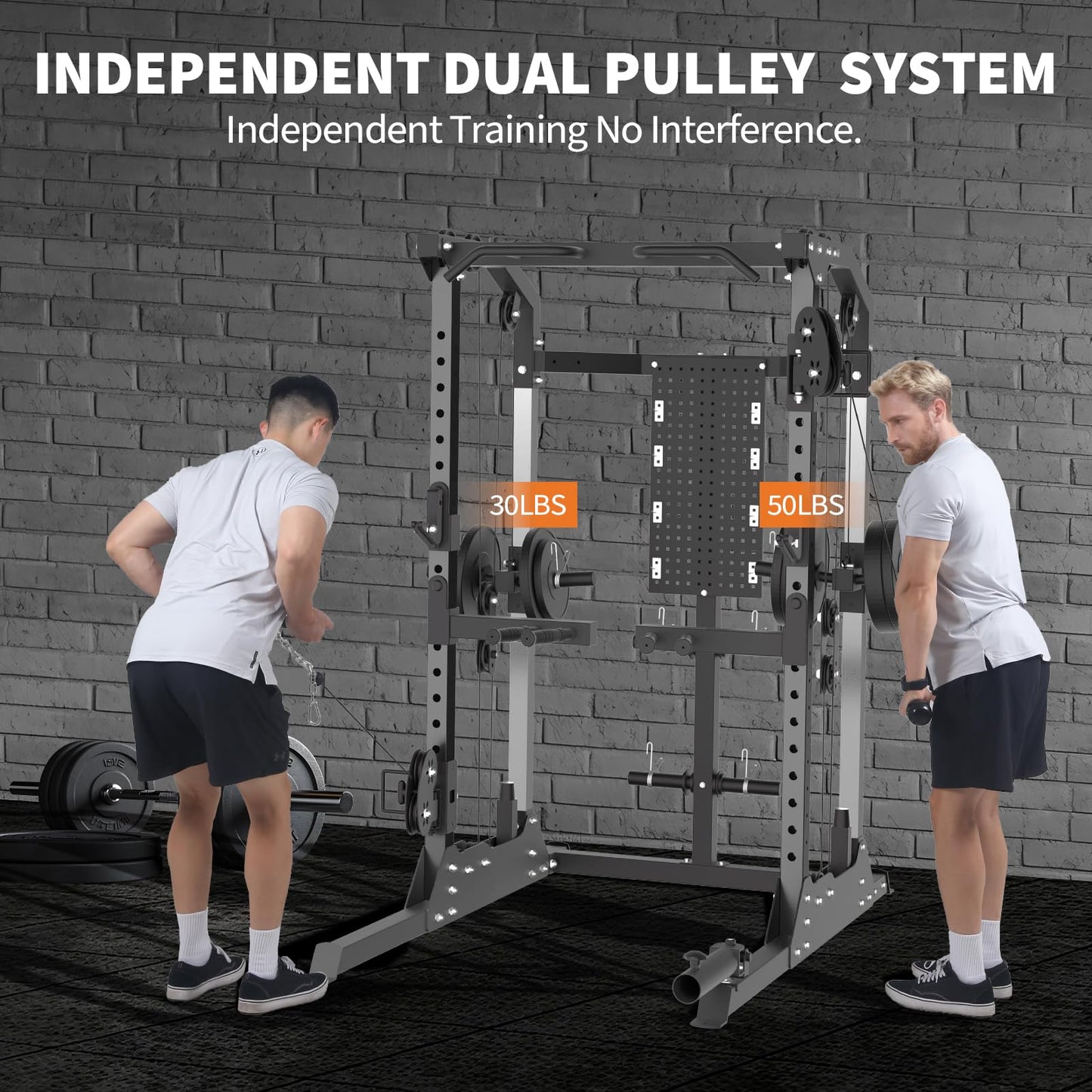 Garvee Power Cage, 2000LB Power Rack with Independent Dual Pulley System, Multi-Function Workout Cage Home Gym Workout Machine for Cable Crossover