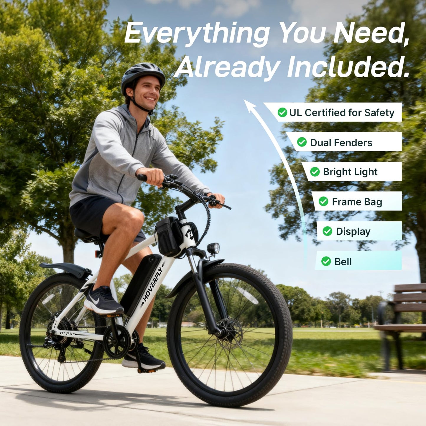 Hoverfly OUREA 26" Electric Bike for Adults, 750W Peak Motor Mountain Ebike, Max 20MPH, Up to 40 Miles, UL2849 Certified, 7-Speed, Removable Battery, Shock Absorber, Electric Bicycle for Commuting