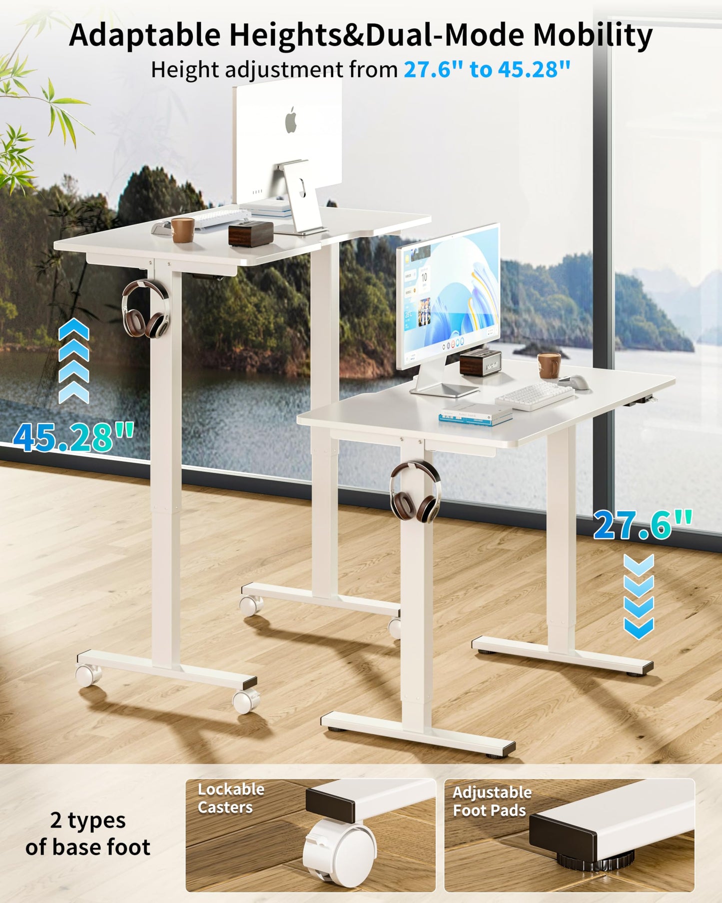 BIZUM 39.4" Small Electric Standing Desk Height Adjustable, Whole Piece Stand Up Computer Desk Work Study Writing Gaming Desks for Home Office White