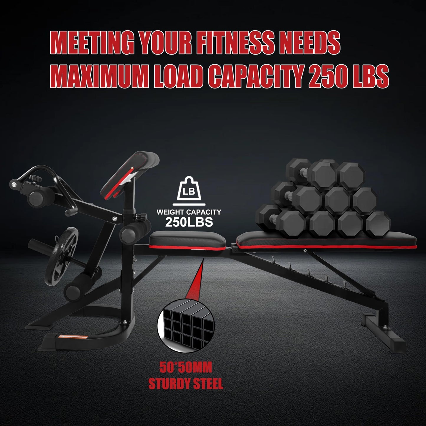 Fitvids Adjustable Weight Bench for Home Gym, 6-Position Utility Workout Bench with Leg Extension and Curl Machine, Preacher Pad, V-Handle, Weight Plate Holder, Heavy Duty Frame for Full Body Exercise