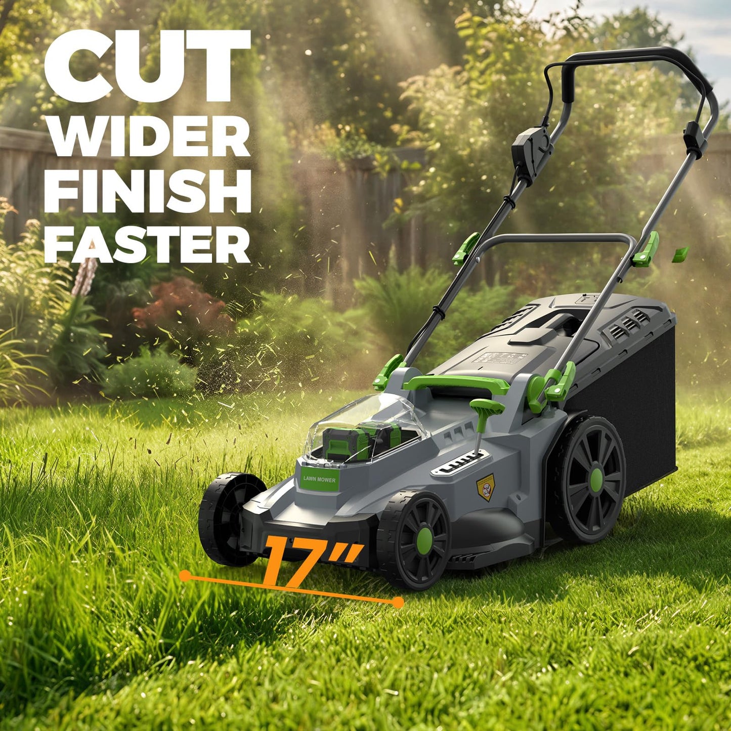 40V Cordless Lawn Mower, 17 Inch Electric Battery Powered Lawn Mower with 2x4.0Ah Batteries, 6 Height Adjustment, 50L Grass Bag, 1200W Brushless Motor, 40min Runtime for 500㎡ Yard