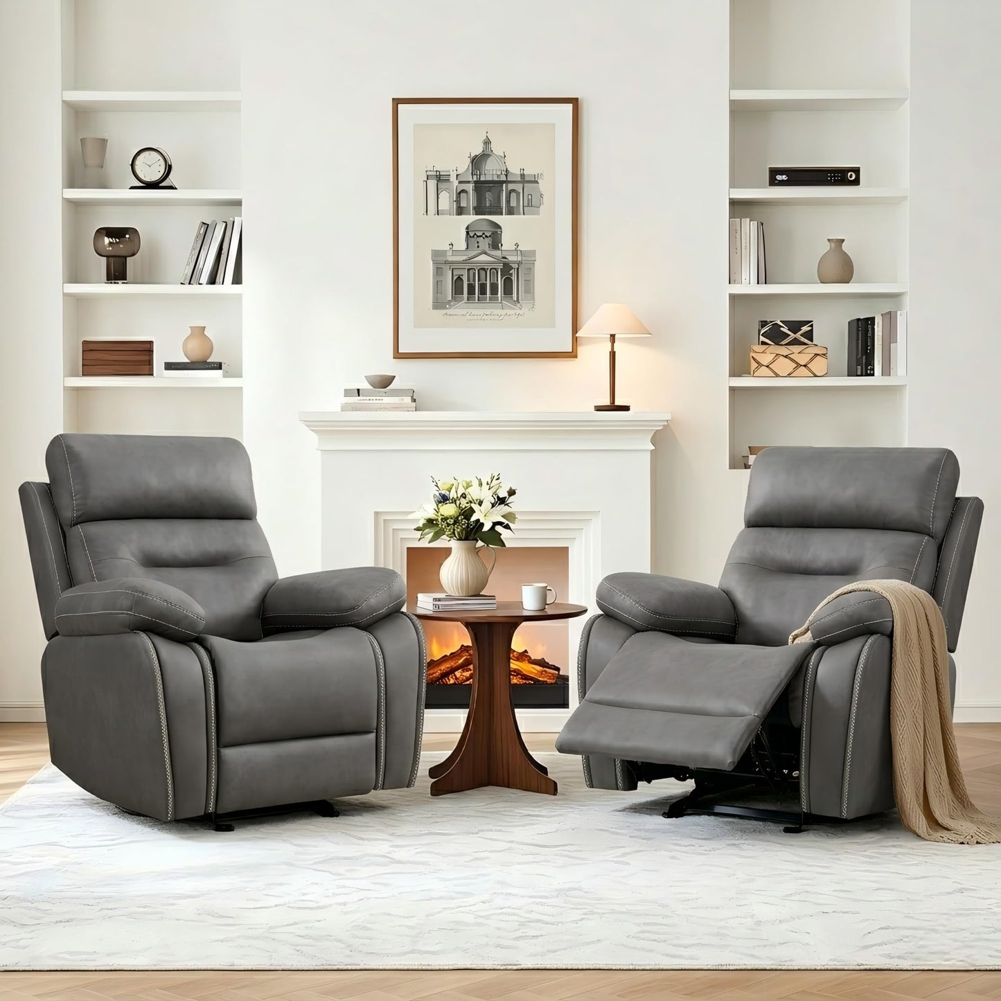 KISLOT Leather Recliner Chair Manual Sofa Rocker for Adults with Overstuffed Arm for Living Room Bedroom Home Theater Seating